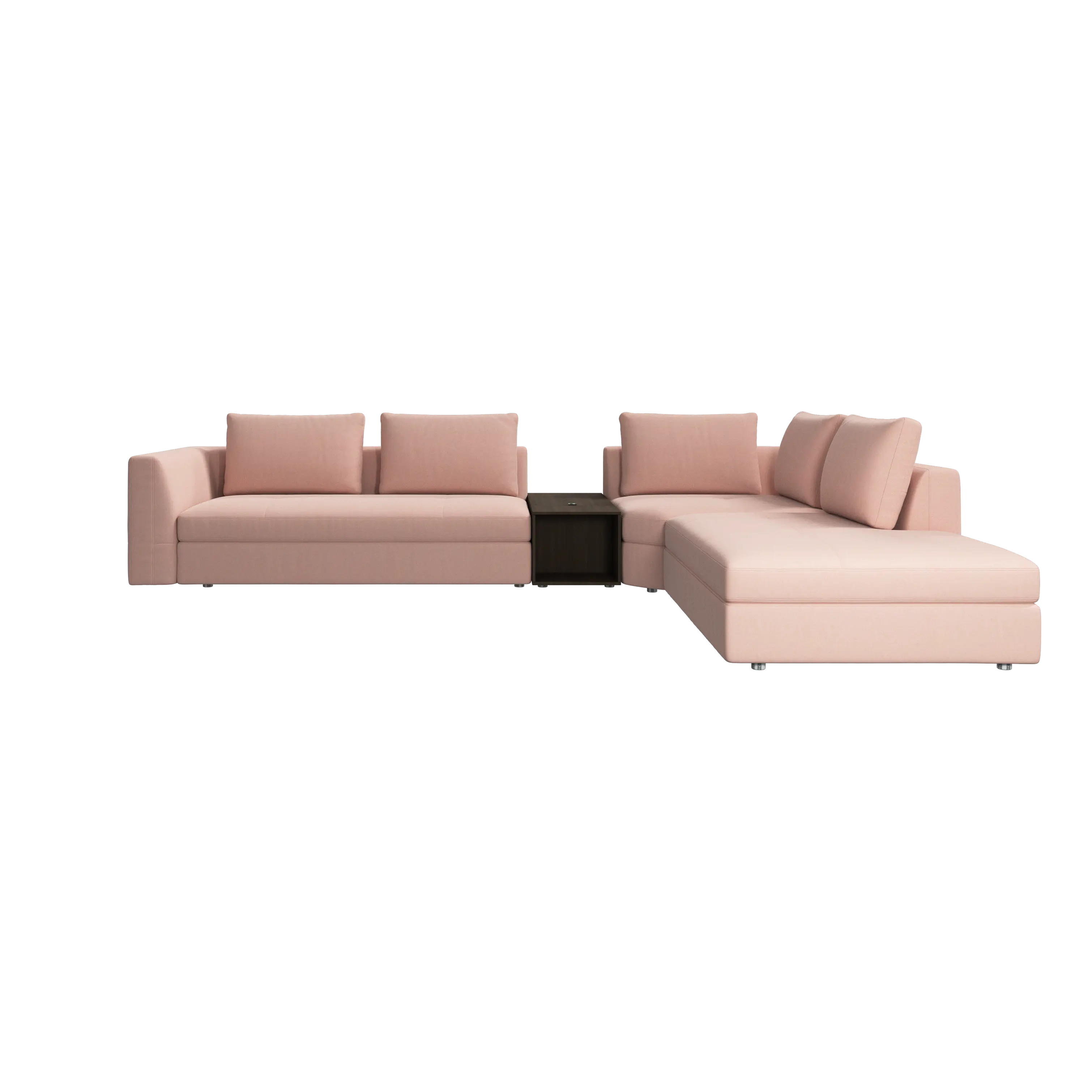 canapé d'angle Bergamo avec chaise longue et pouf de rangement