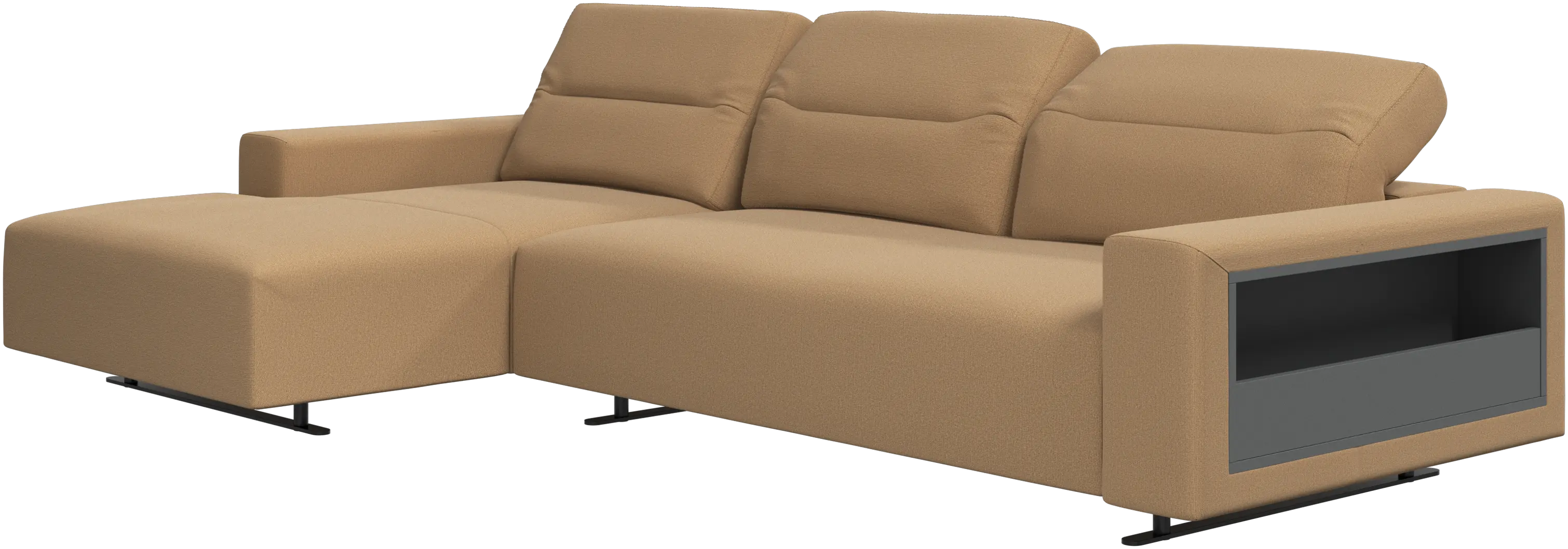 Hampton sofa with adjustable back, resting unit and storage both sides