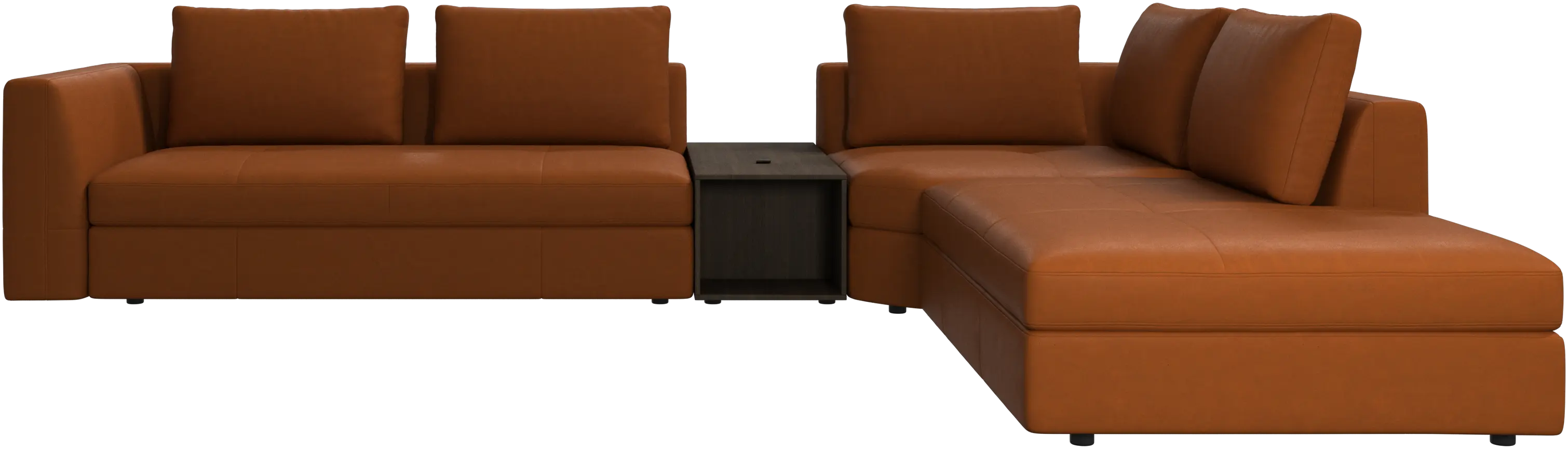 Bergamo corner sofa with lounging unit and pouf w/storage