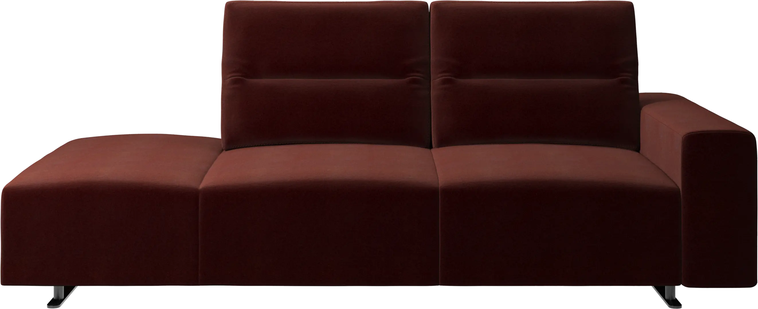 Hampton sofa with adjustable back and lounging unit left side, armrest right