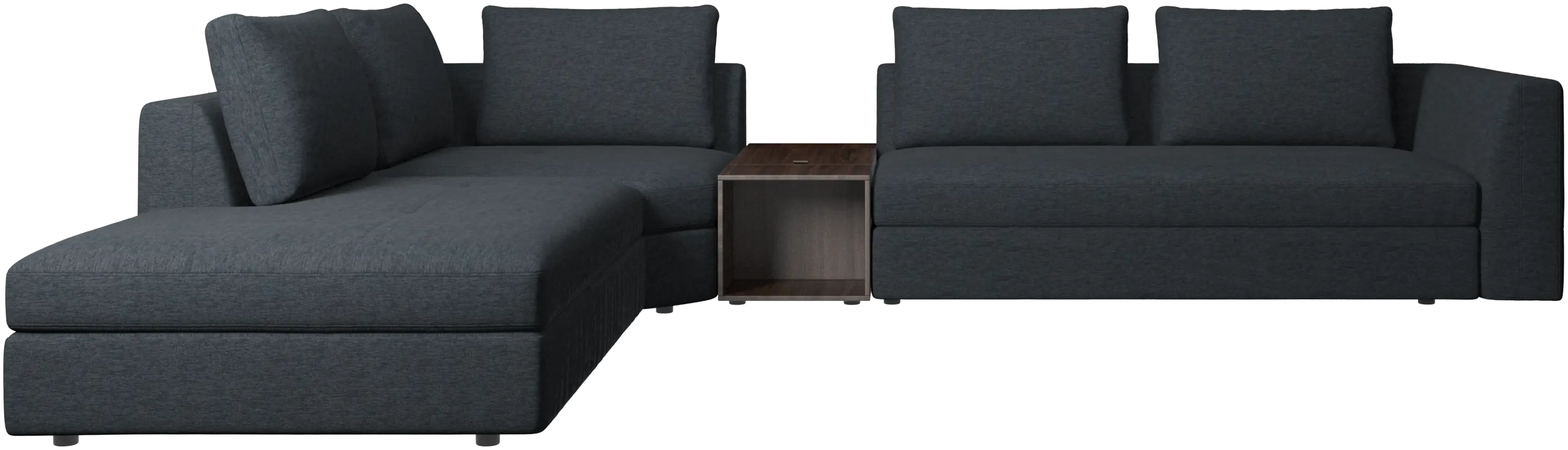 Bergamo corner sofa with lounging unit and footstool w/storage