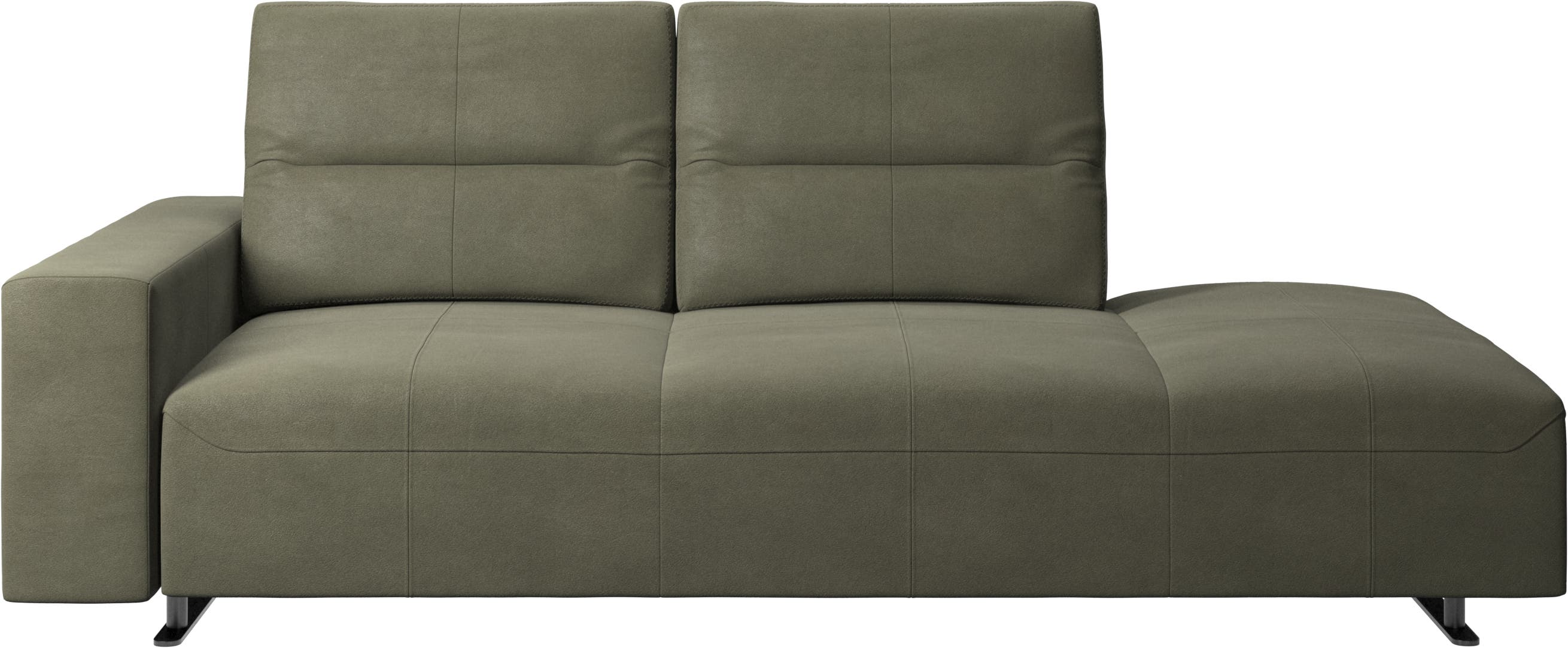 Hampton sofa with adjustable back and lounging unit right side, storage and armrest left side