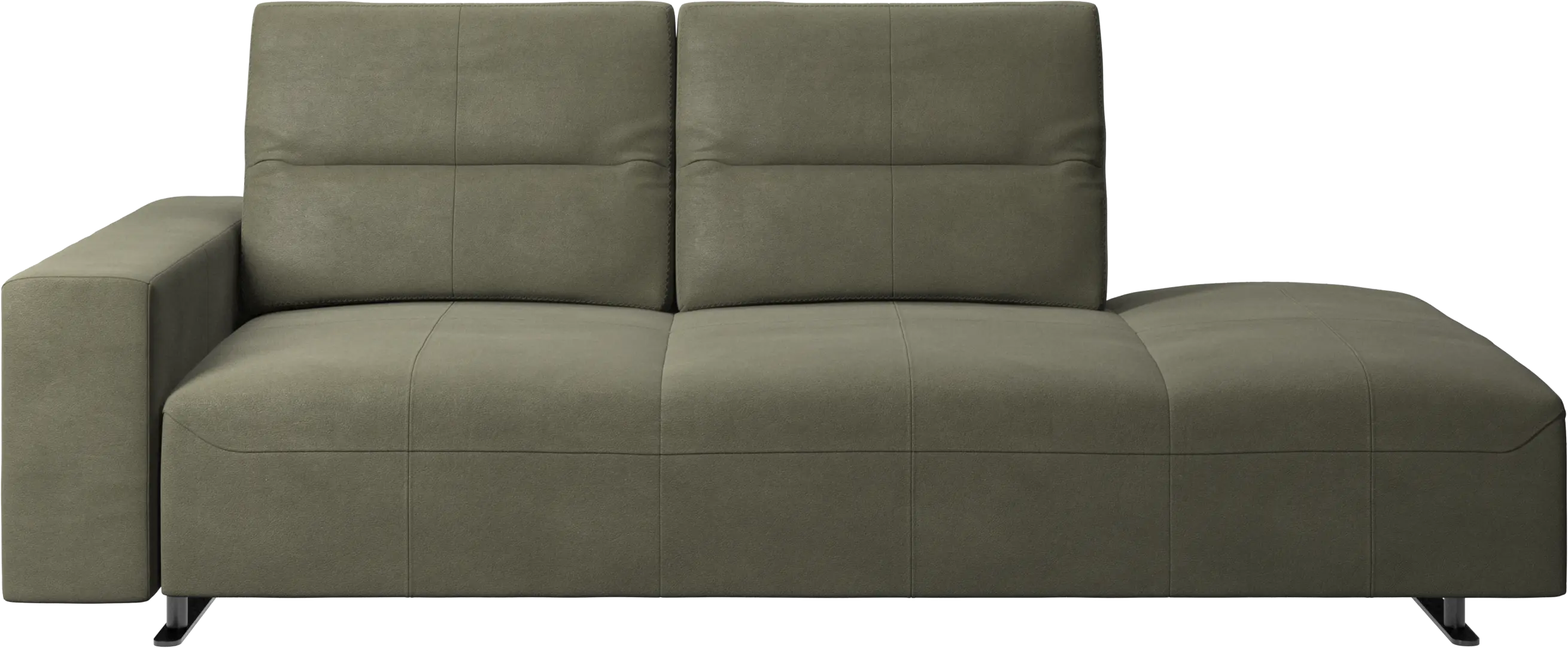 Hampton sofa with adjustable back and lounging unit right side, storage and armrest left side