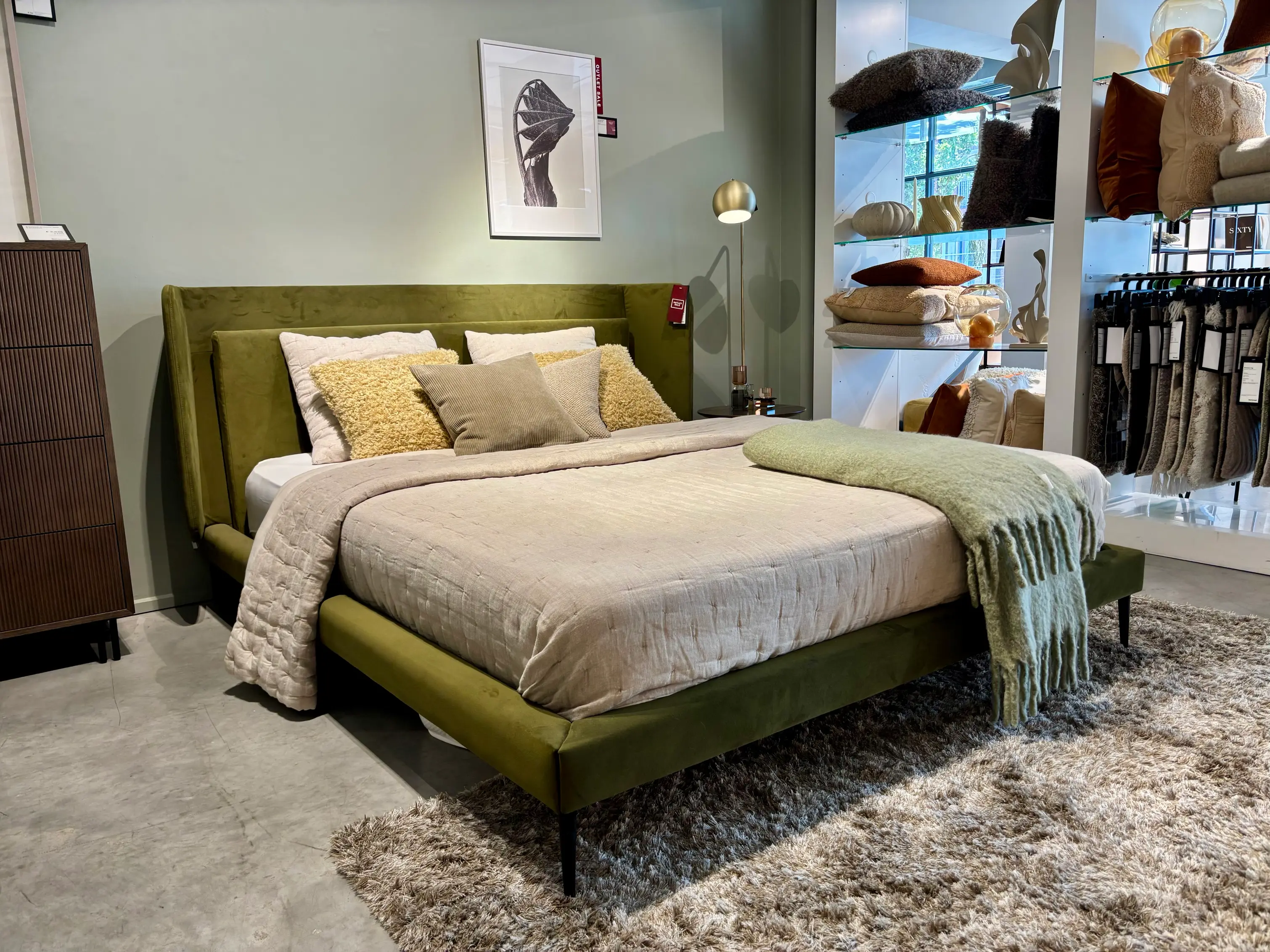 Austin King Size Bed - Olive Green Velvet