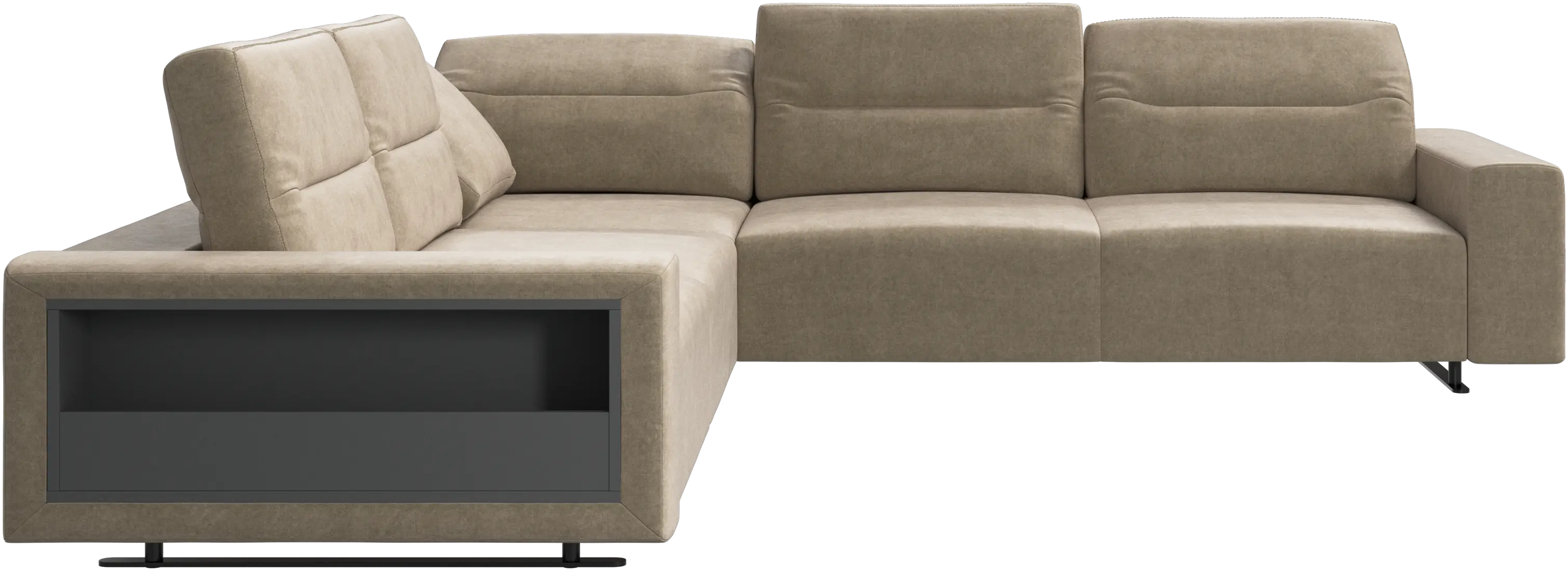 Hampton corner sofa with adjustable back and storage on left side