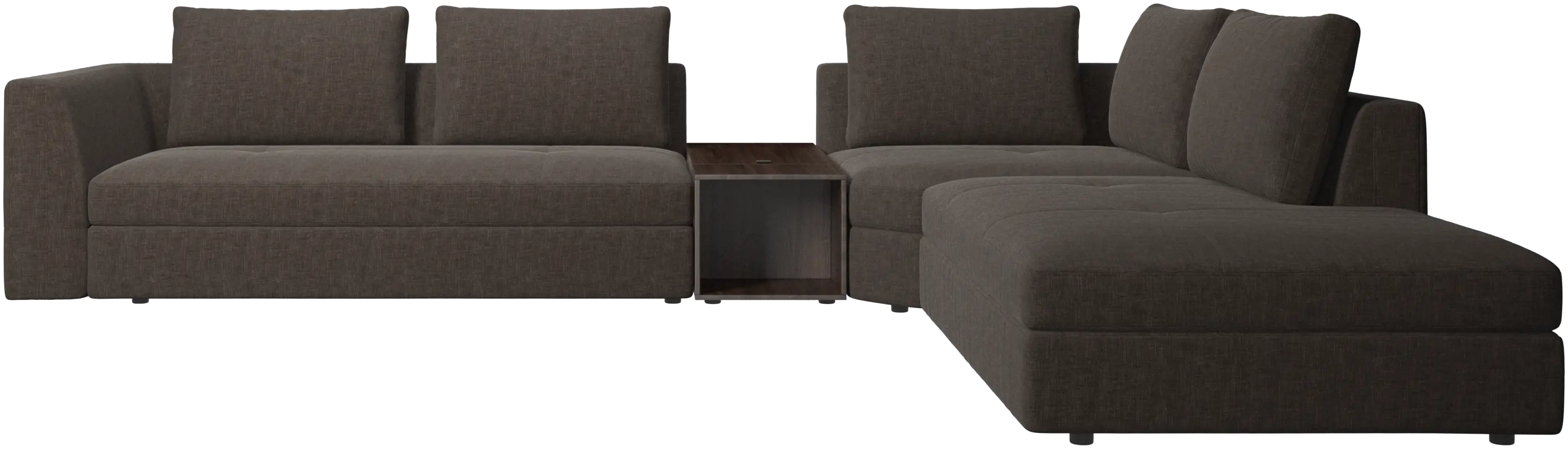 canapé d'angle Bergamo avec chaise longue et pouf de rangement