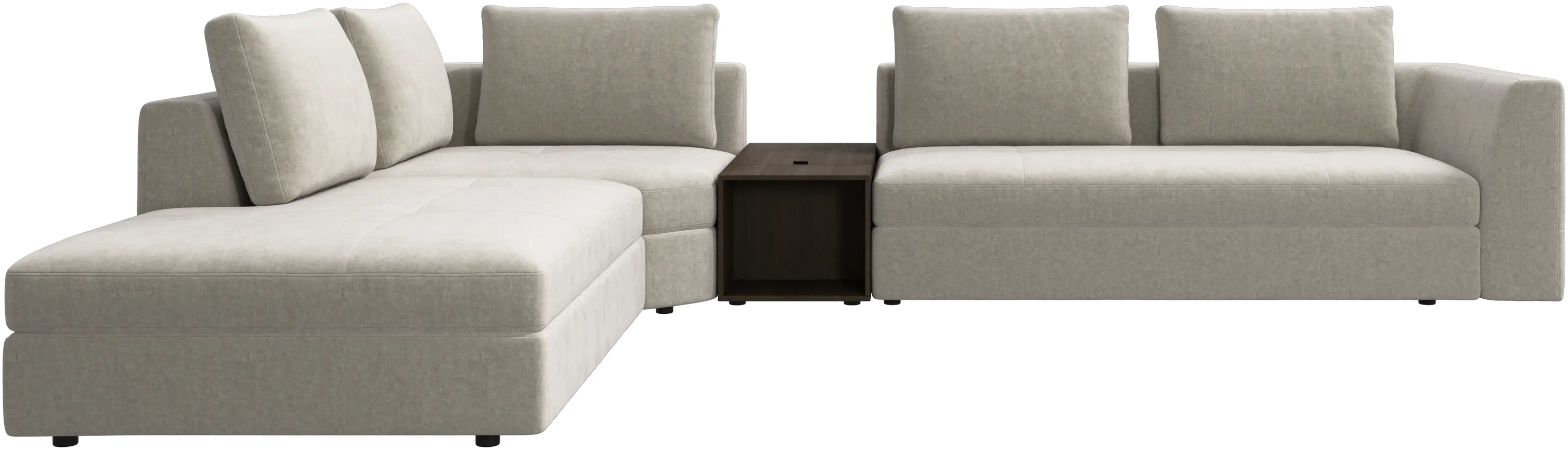 Bergamo corner sofa with lounging unit and footstool w/storage