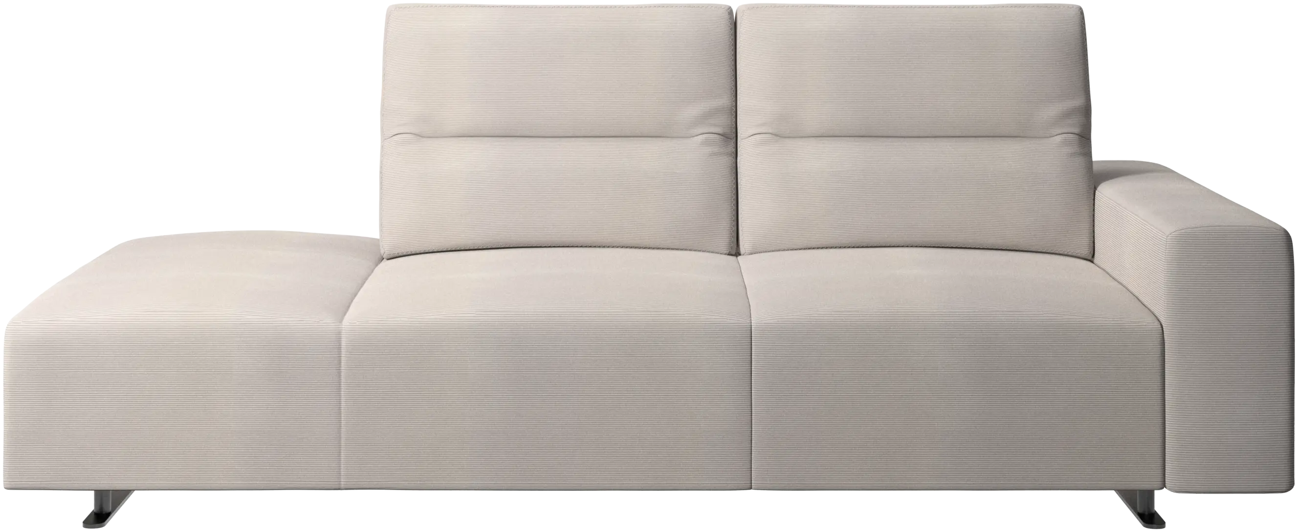 Hampton sofa with adjustable back and lounging unit left side, armrest right