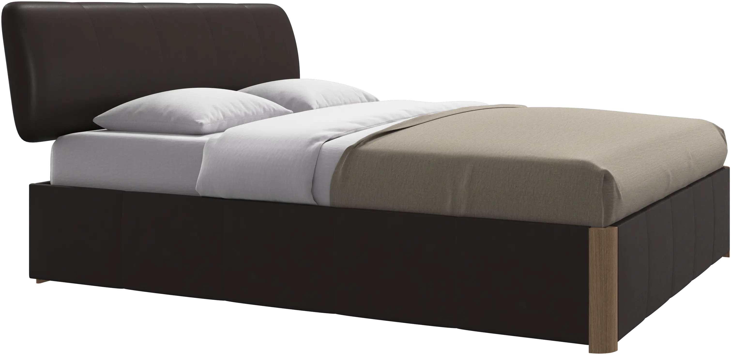 Element lit, tête de lit fixée au lit, avec lattes et solution de stockage, excl. matelas
