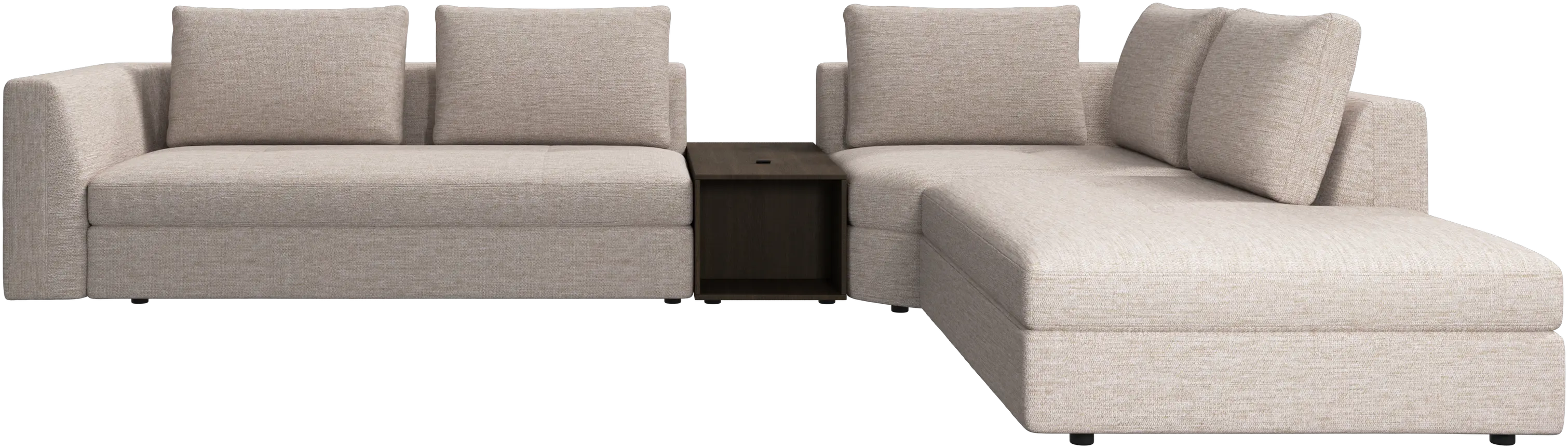 Bergamo corner sofa with lounging unit and footstool w/storage