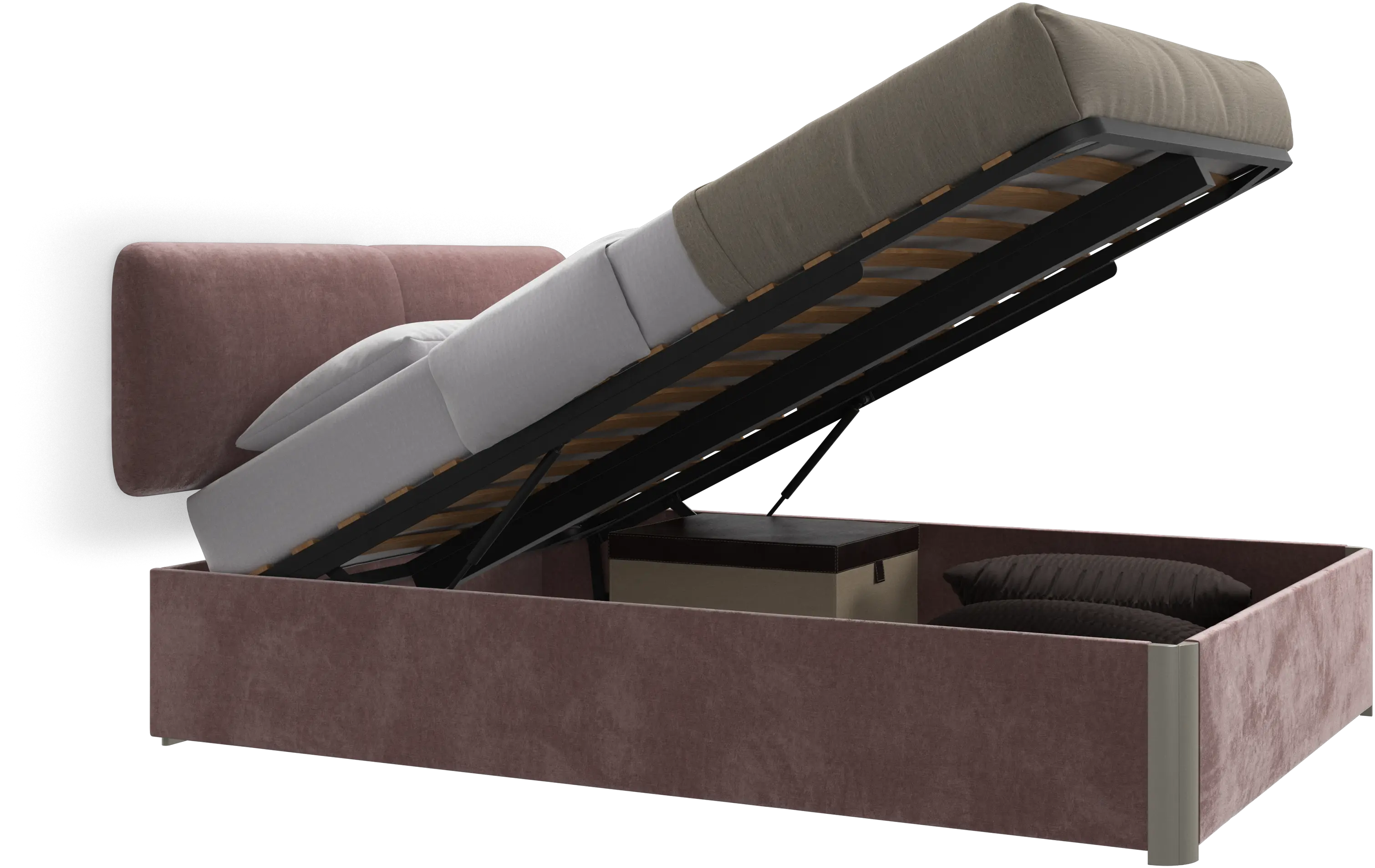 Element bed, wall-mounted headboard, with slats and storage solution, excl. mattress