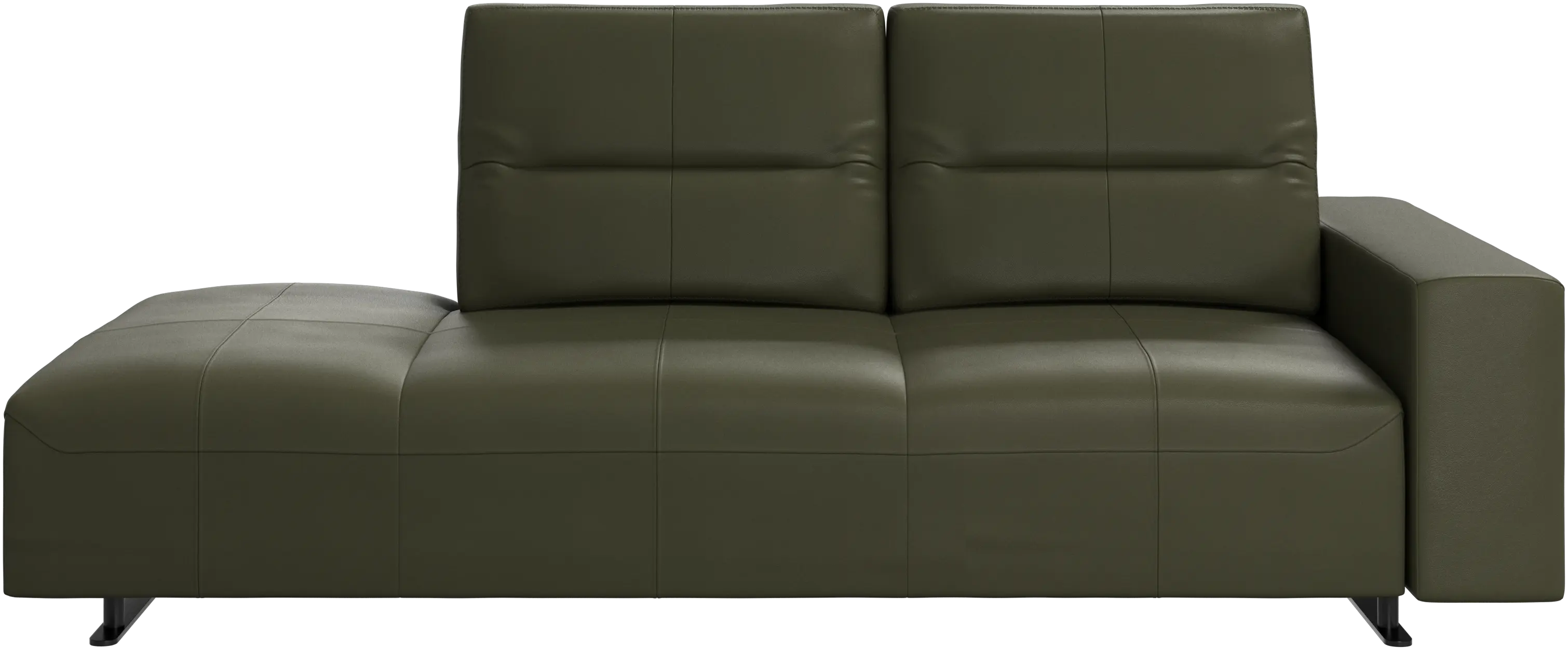Hampton sofa with adjustable back and lounging unit left side, armrest right