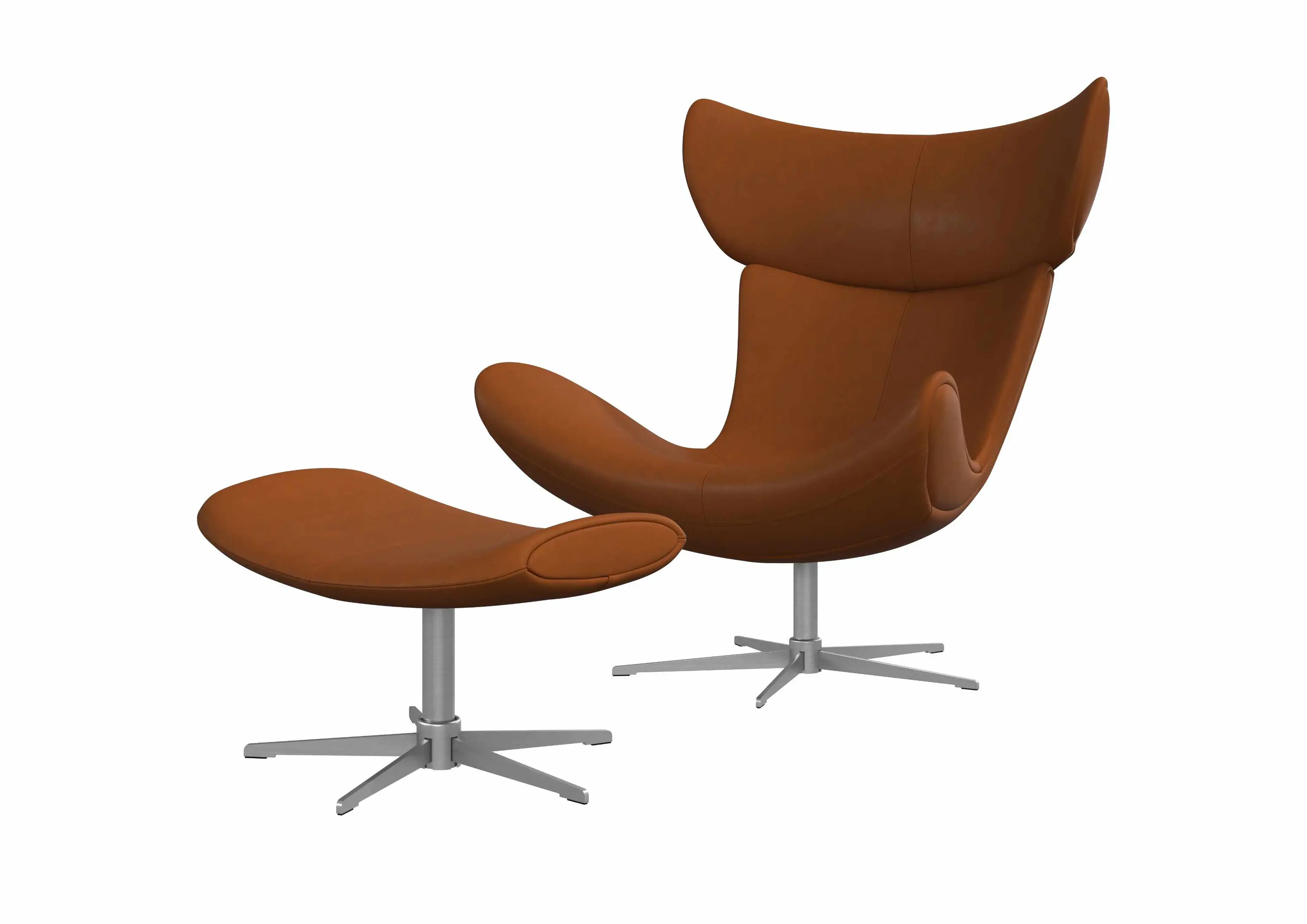 Imola - Sessel mit Fußhocker in Karamellfarbenem Nordic-Vintage-Leder (5150)