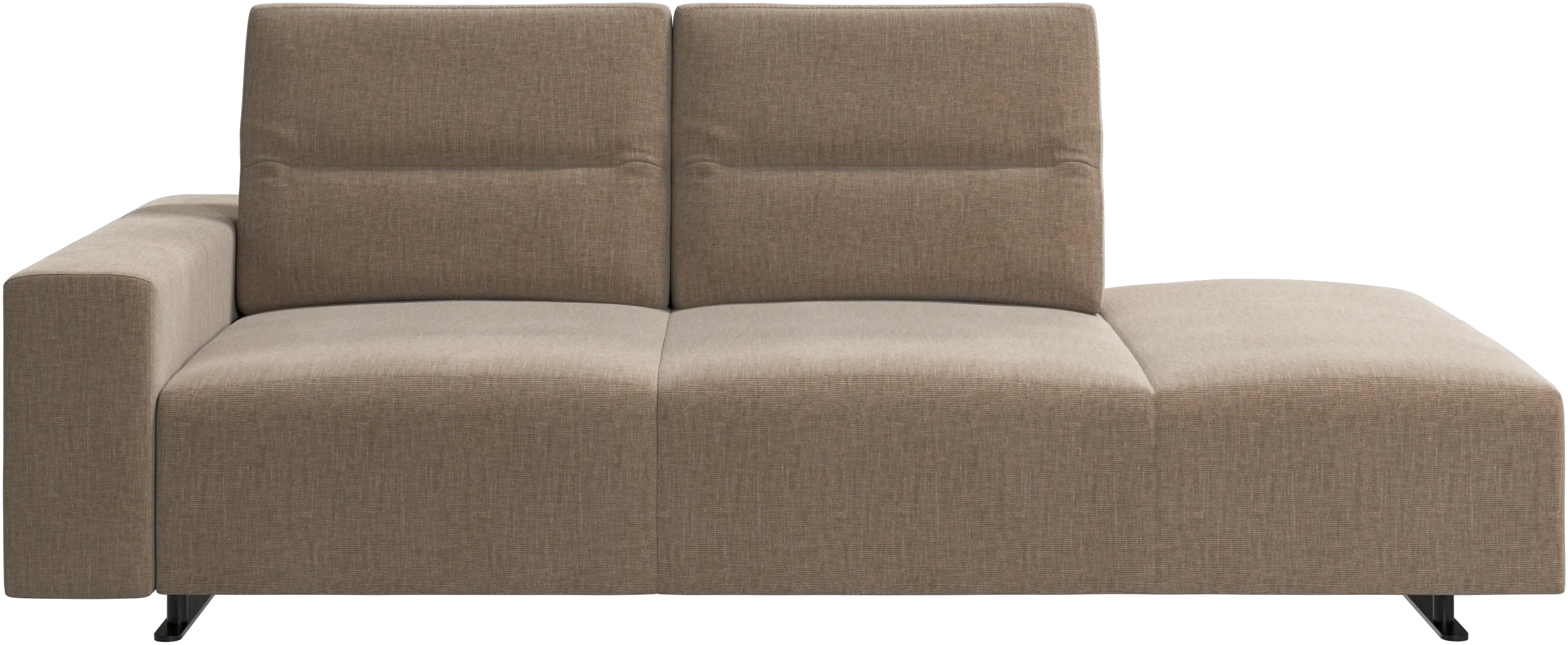 Hampton sofa with adjustable back and lounging unit right side, storage and armrest left side