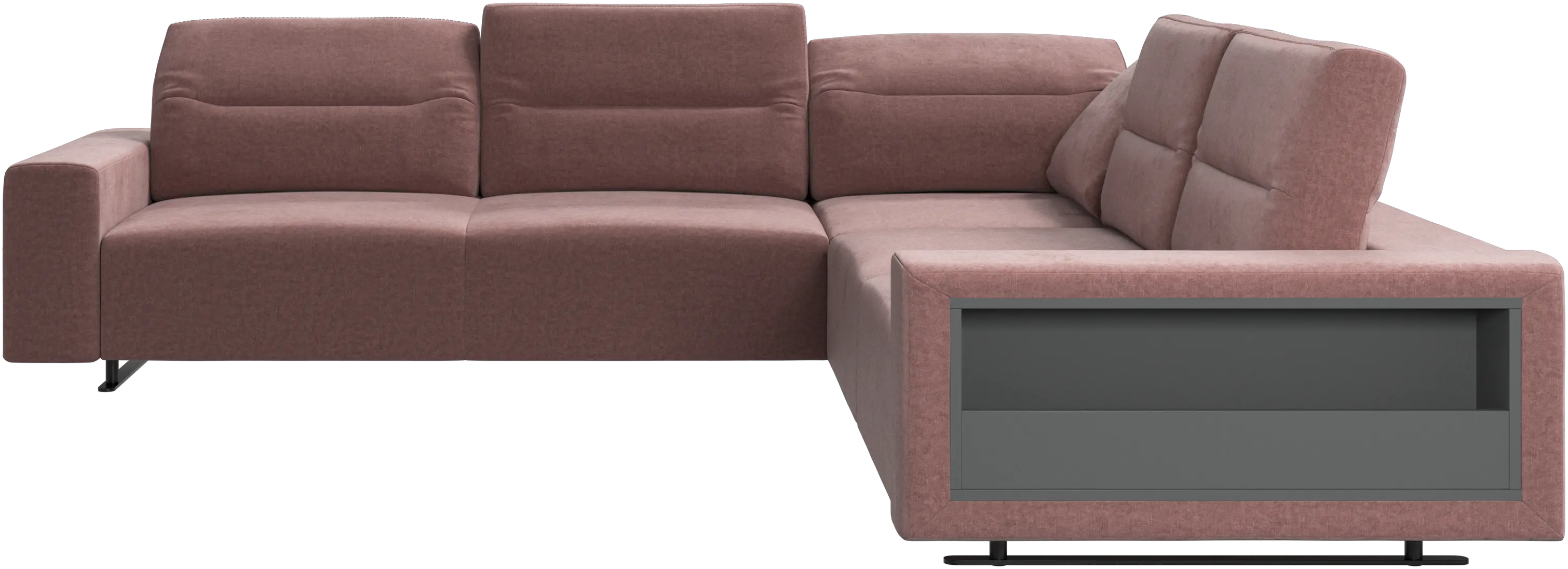 Hampton corner sofa with adjustable back and storage on right side