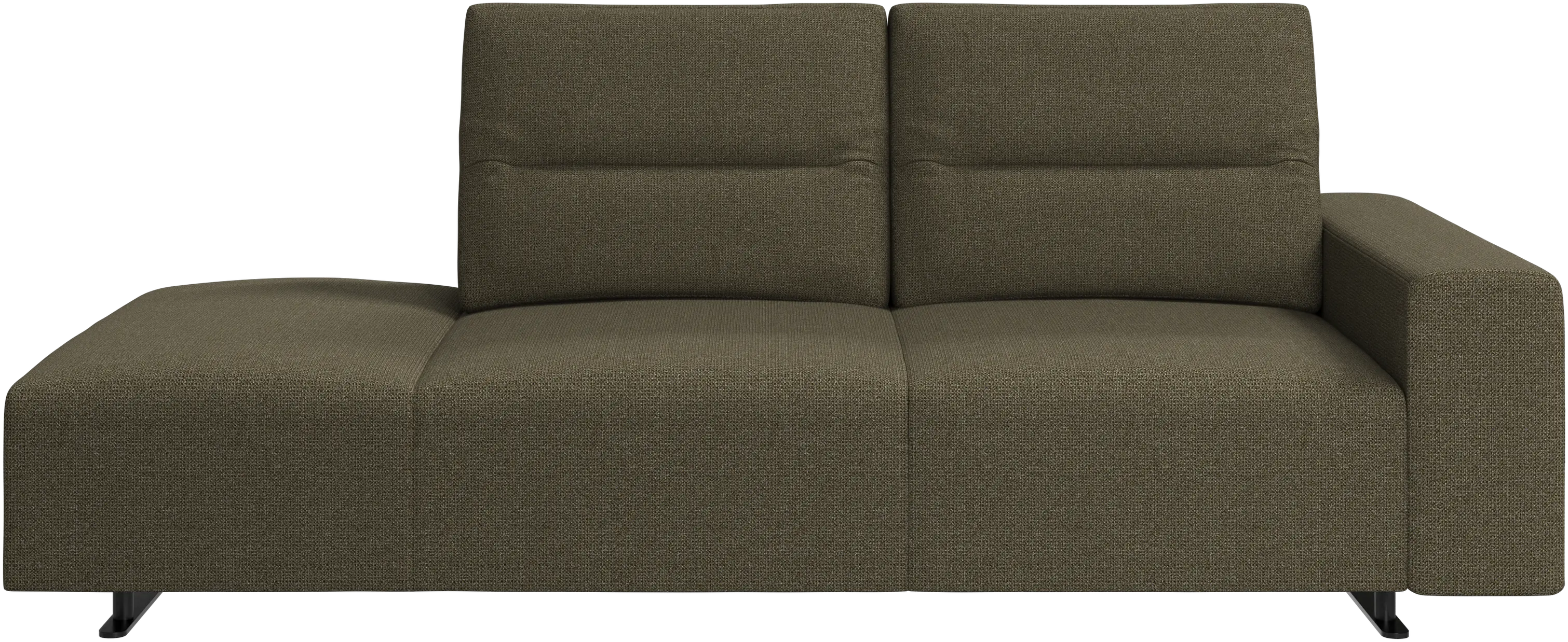 Hampton sofa with adjustable back and lounging unit left side, armrest right