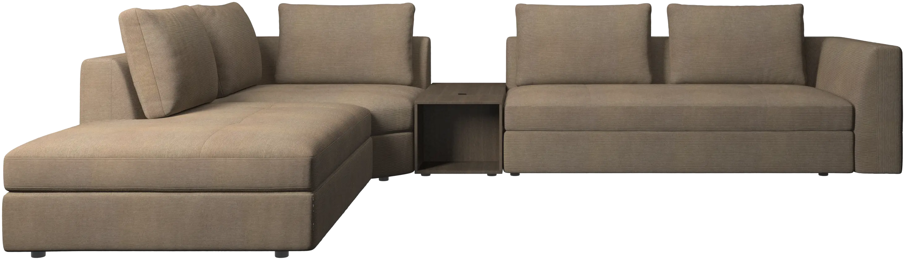 canapé d'angle Bergamo avec chaise longue et pouf de rangement