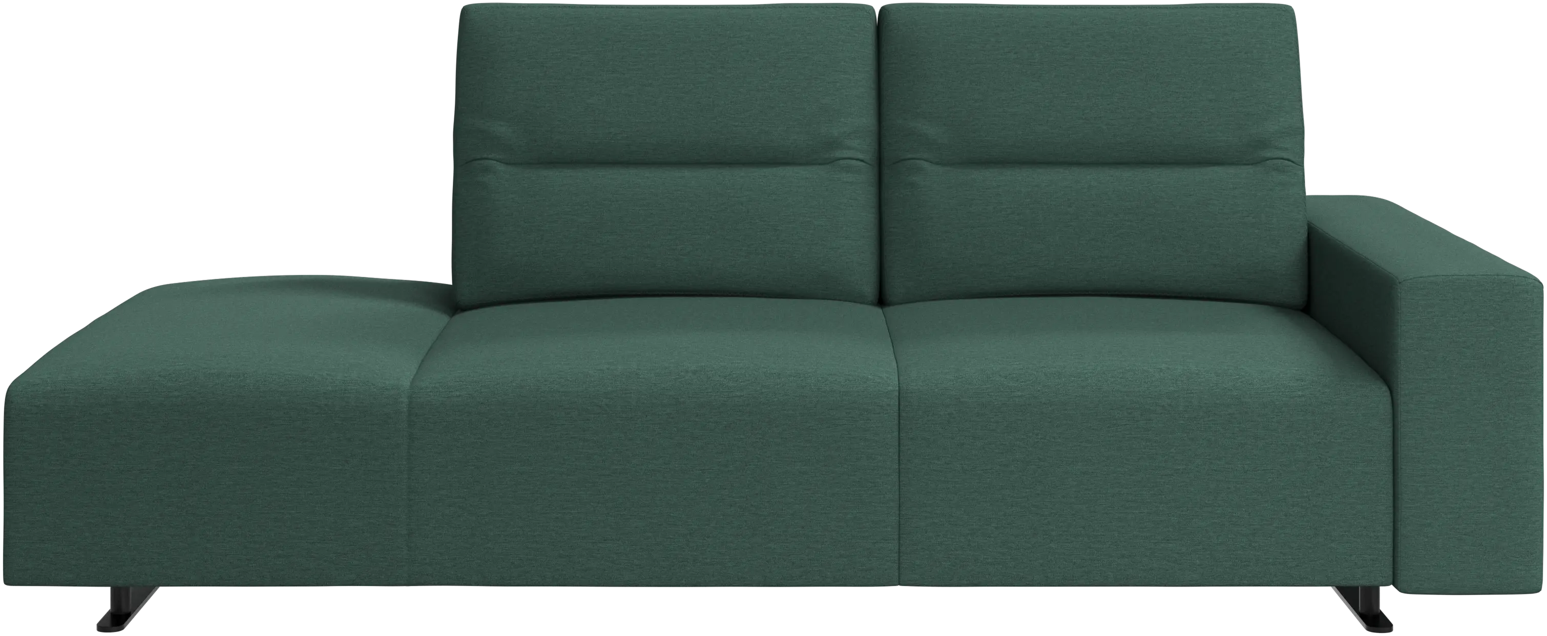 Hampton sofa with adjustable back and lounging unit left side, storage and armrest right side