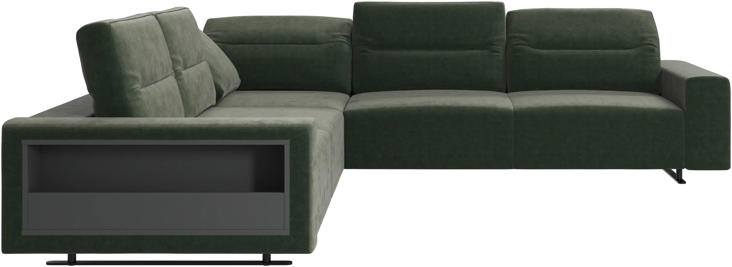 Hampton corner sofa with adjustable back and storage on left side