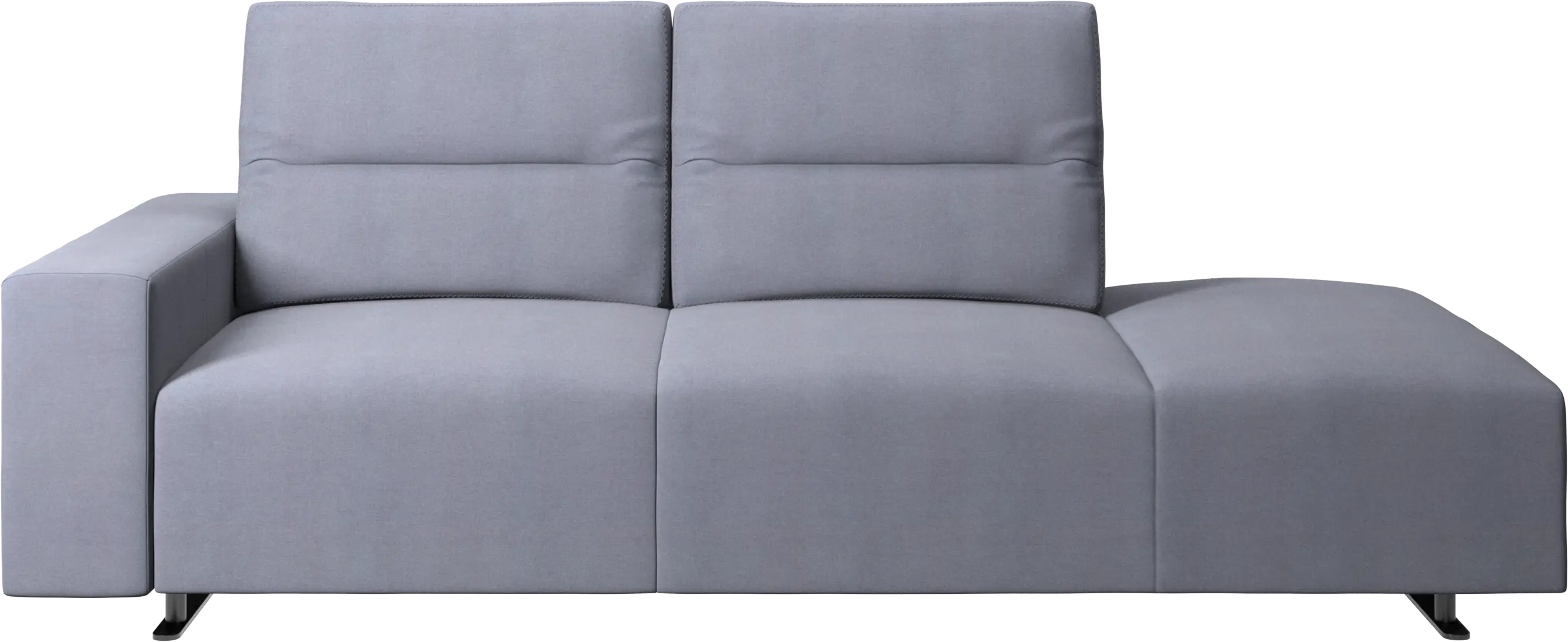 Hampton sofa with adjustable back and lounging unit right side, storage and armrest left side