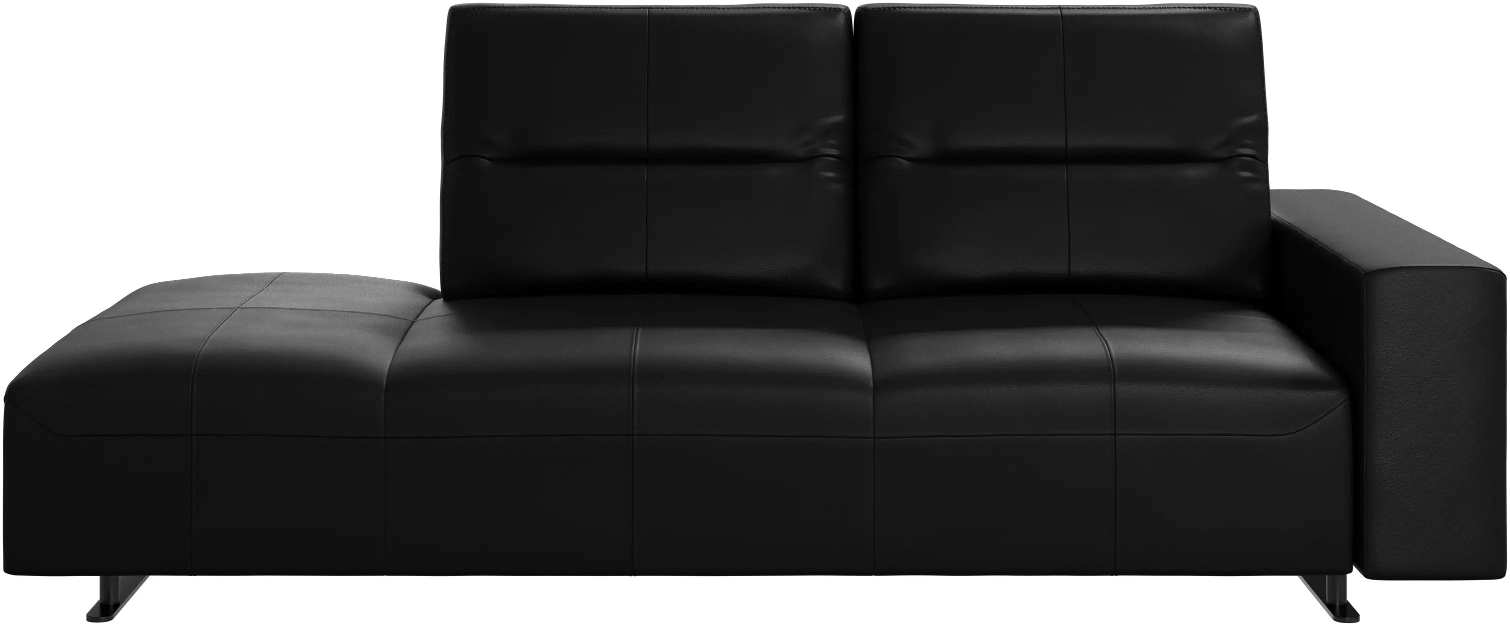 Hampton sofa with adjustable back and lounging unit left side, armrest right