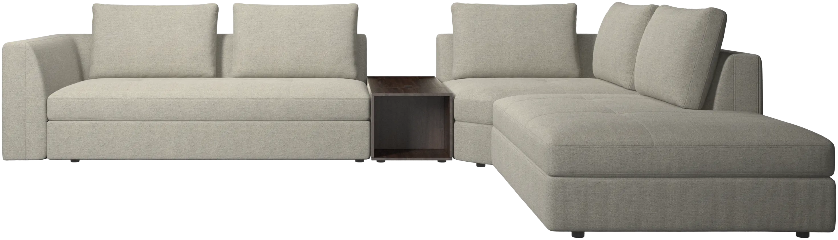 Bergamo corner sofa with lounging unit and footstool w/storage