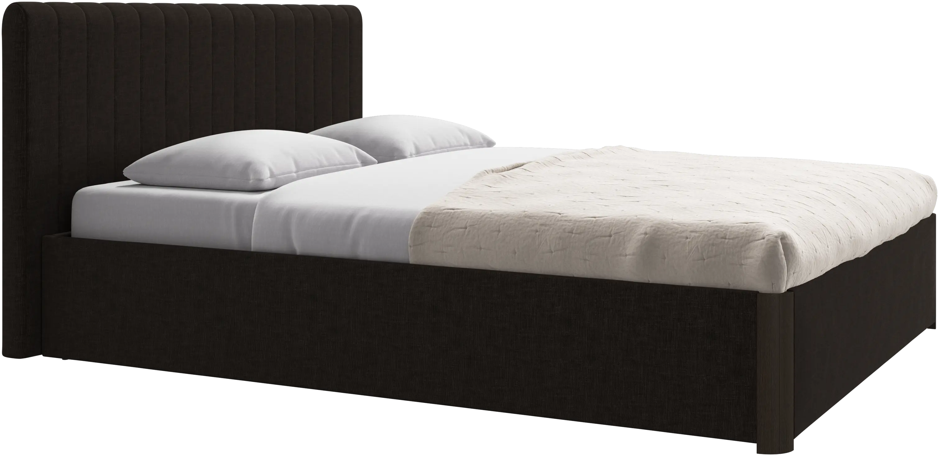 Element lit, tête de lit fixée au lit, avec lattes et solution de stockage, excl. matelas