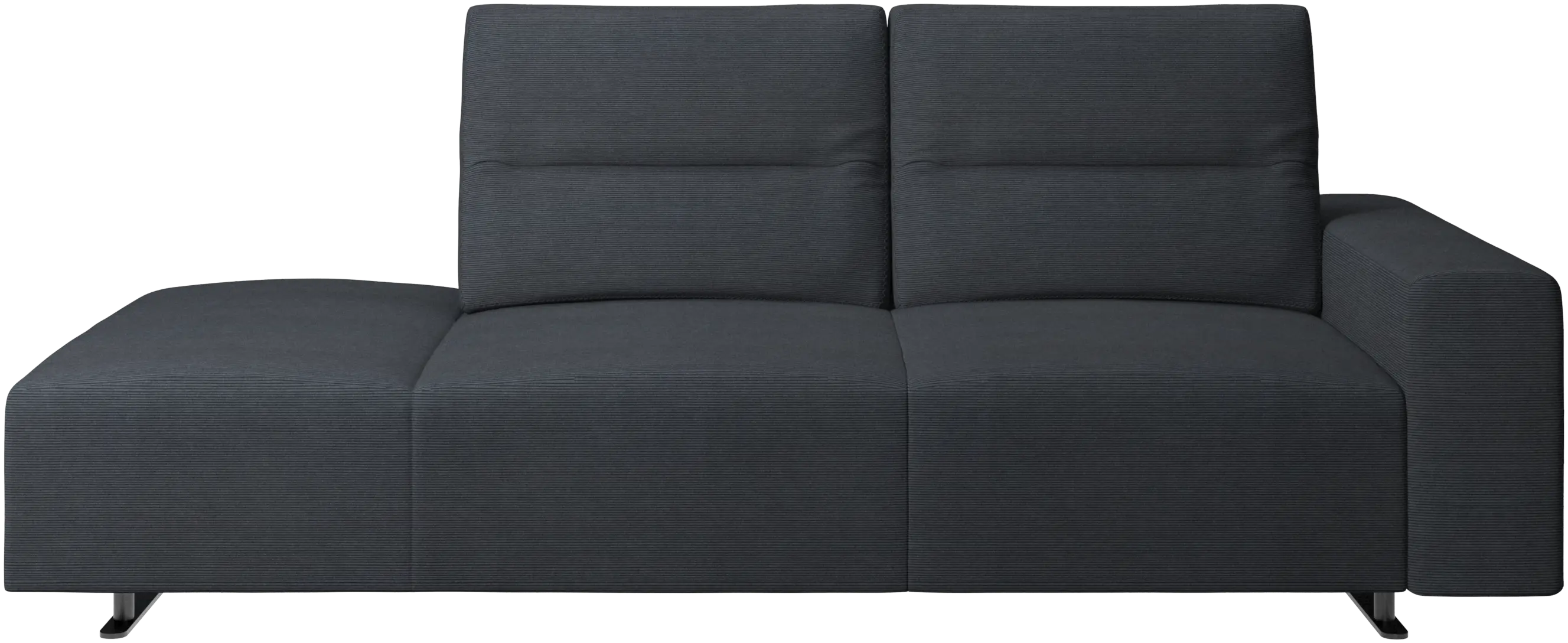 Hampton sofa with adjustable back and lounging unit left side, armrest right