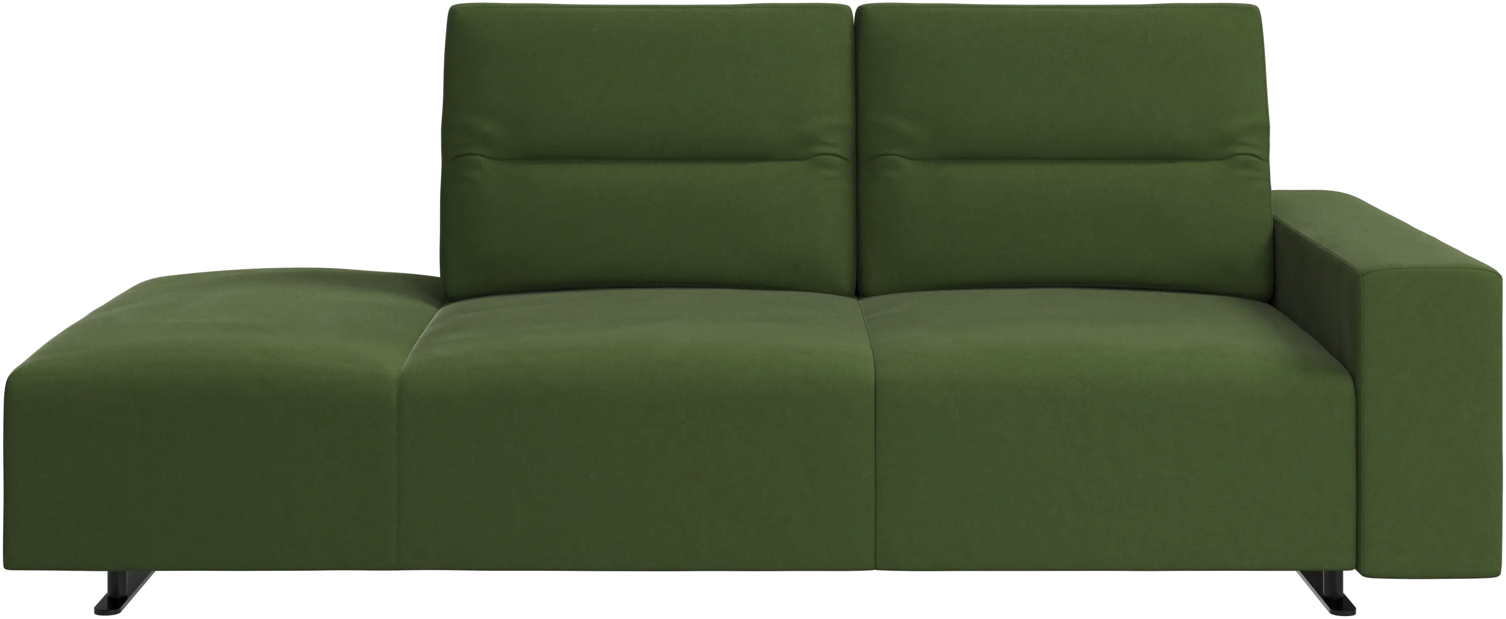 Hampton sofa with adjustable back and lounging unit left side, storage and armrest right side