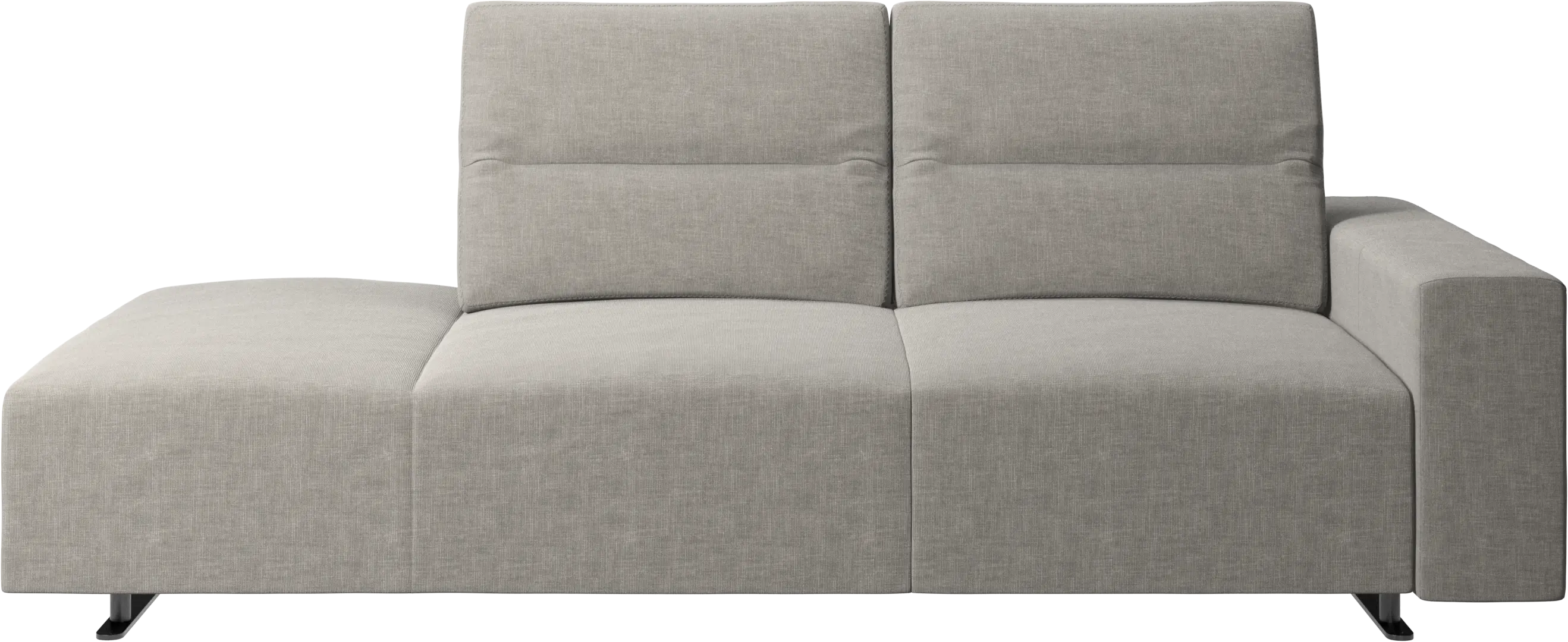 Hampton sofa with adjustable back and lounging unit left side, storage and armrest right side