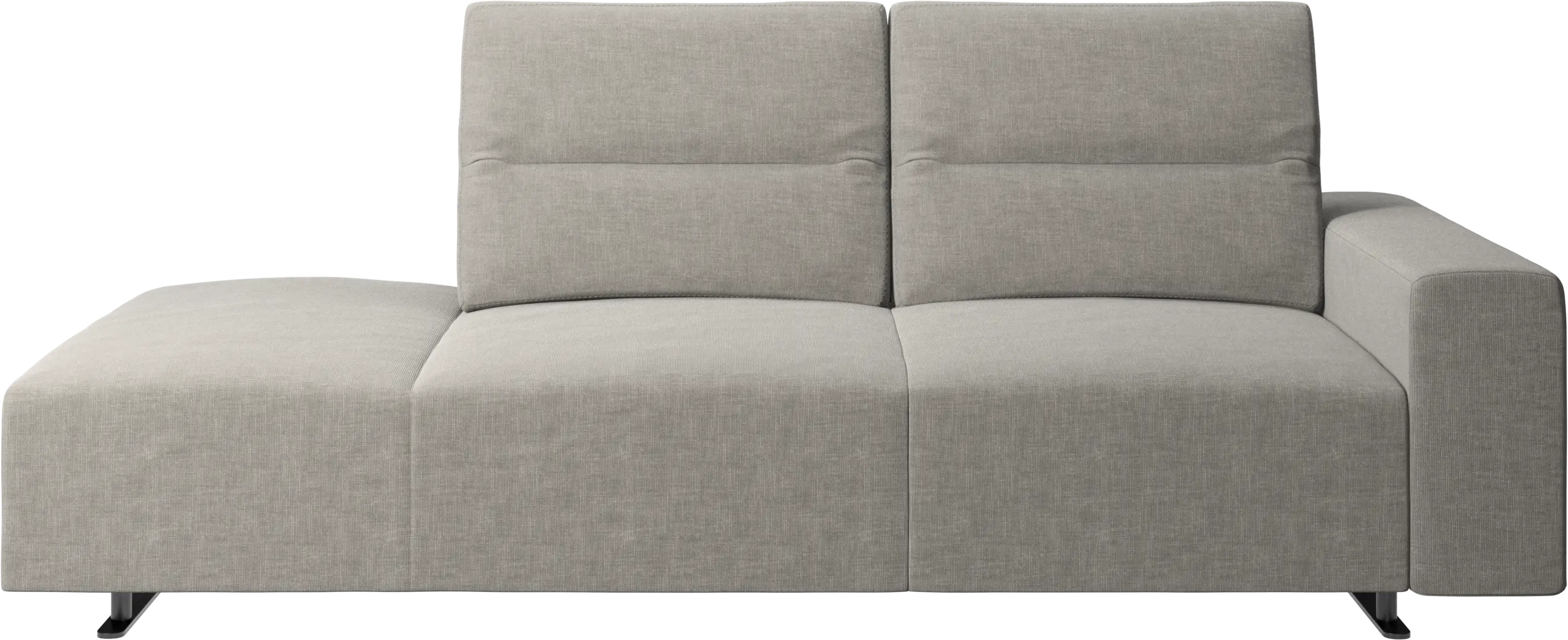 Hampton sofa with adjustable back and lounging unit left side, armrest right