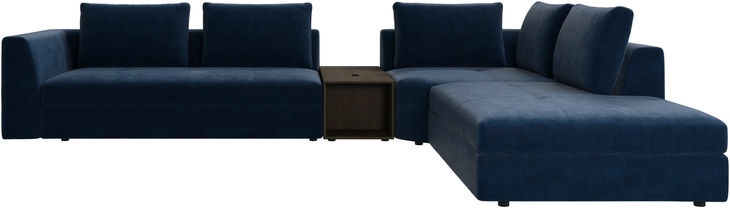 Bergamo corner sofa with lounging unit and pouf w/storage