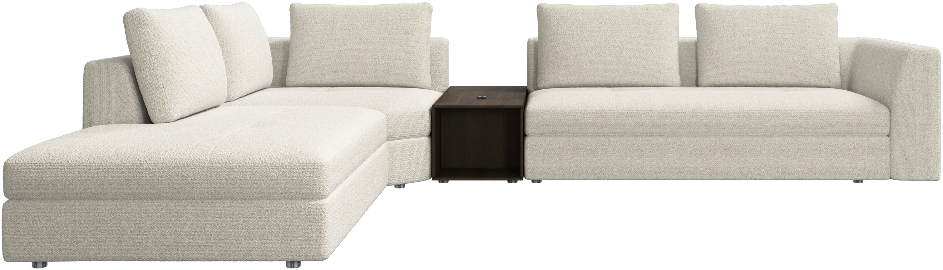 Bergamo corner sofa with lounging unit and footstool w/storage