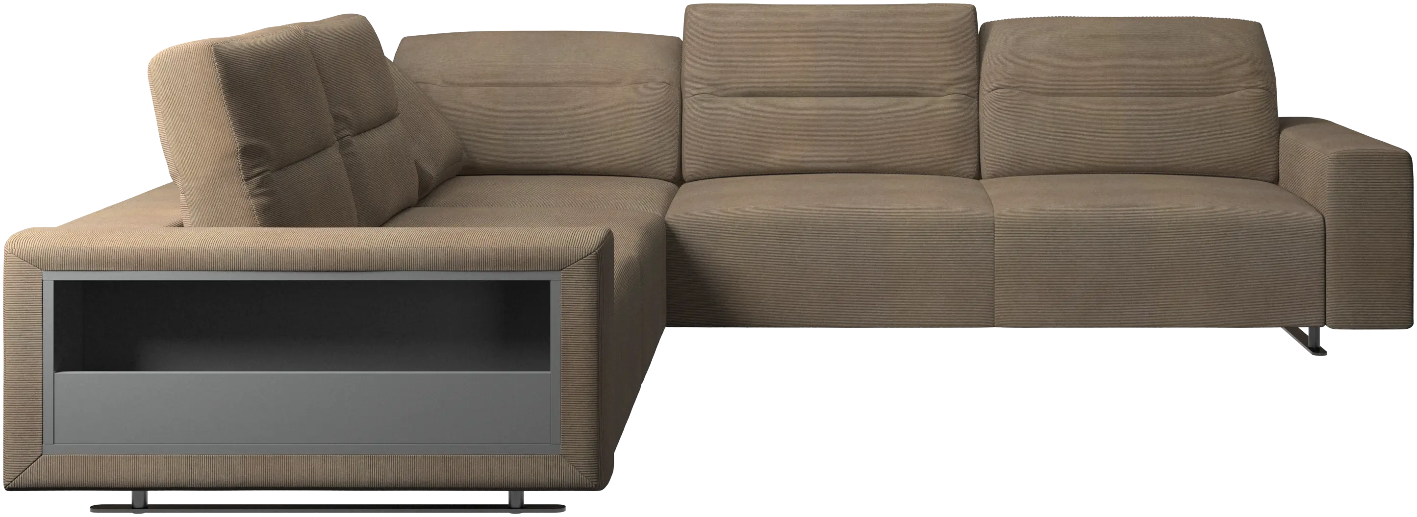 Hampton corner sofa with adjustable back and storage on left side