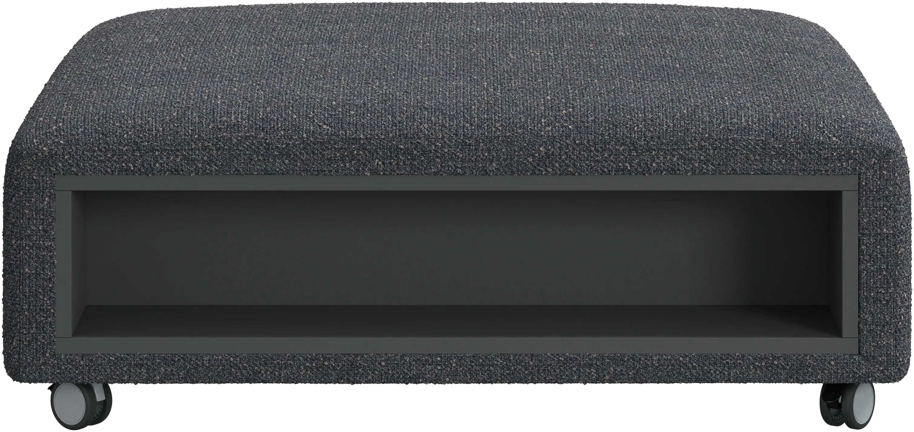 Puf Hampton z kółkami i schowkiem po lewej i prawej stronie