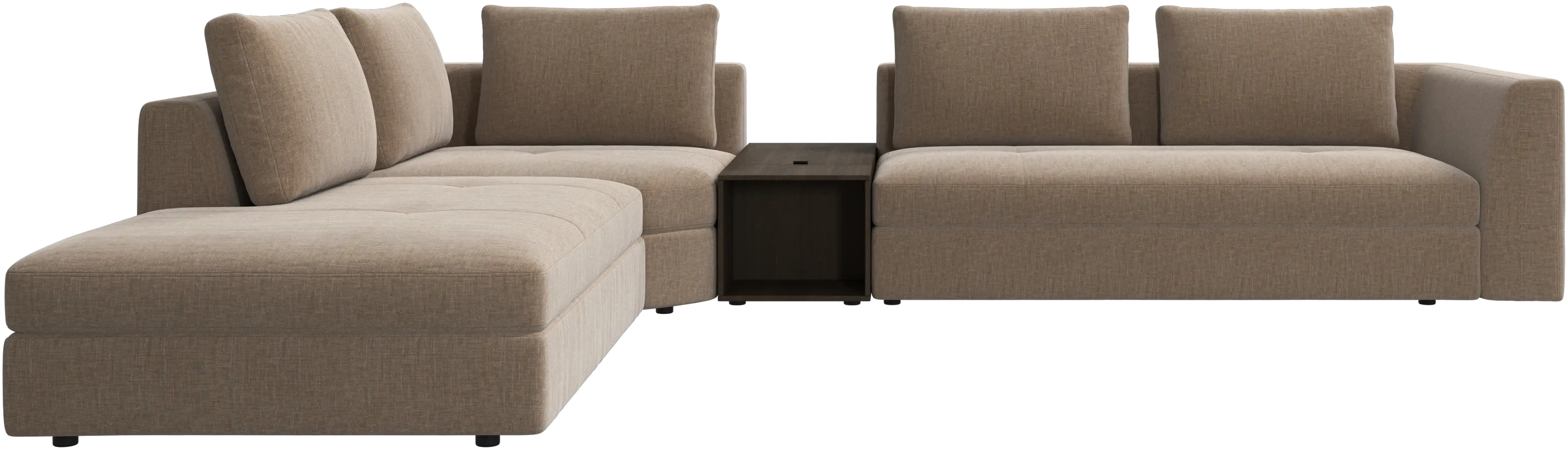 Bergamo corner sofa with lounging unit and footstool w/storage