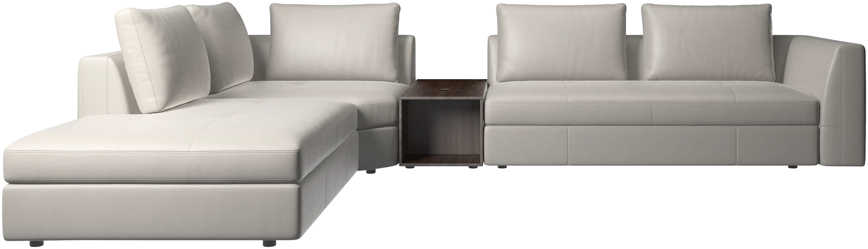 Bergamo ecksofa mit recamierel und hocker mit stauraum