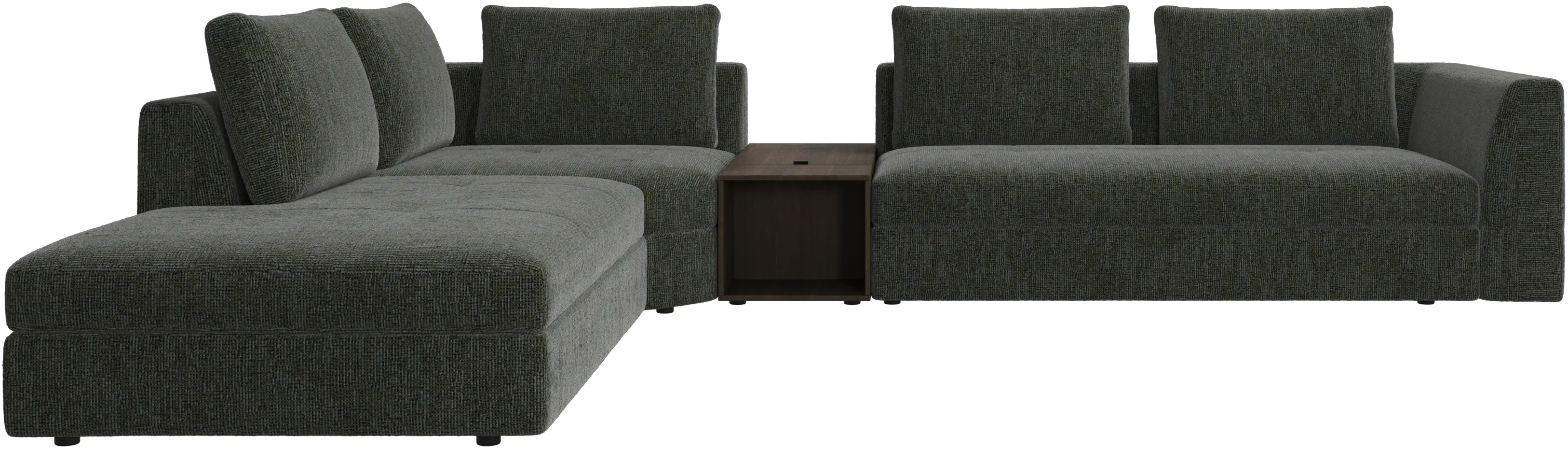 Bergamo corner sofa with lounging unit and footstool w/storage