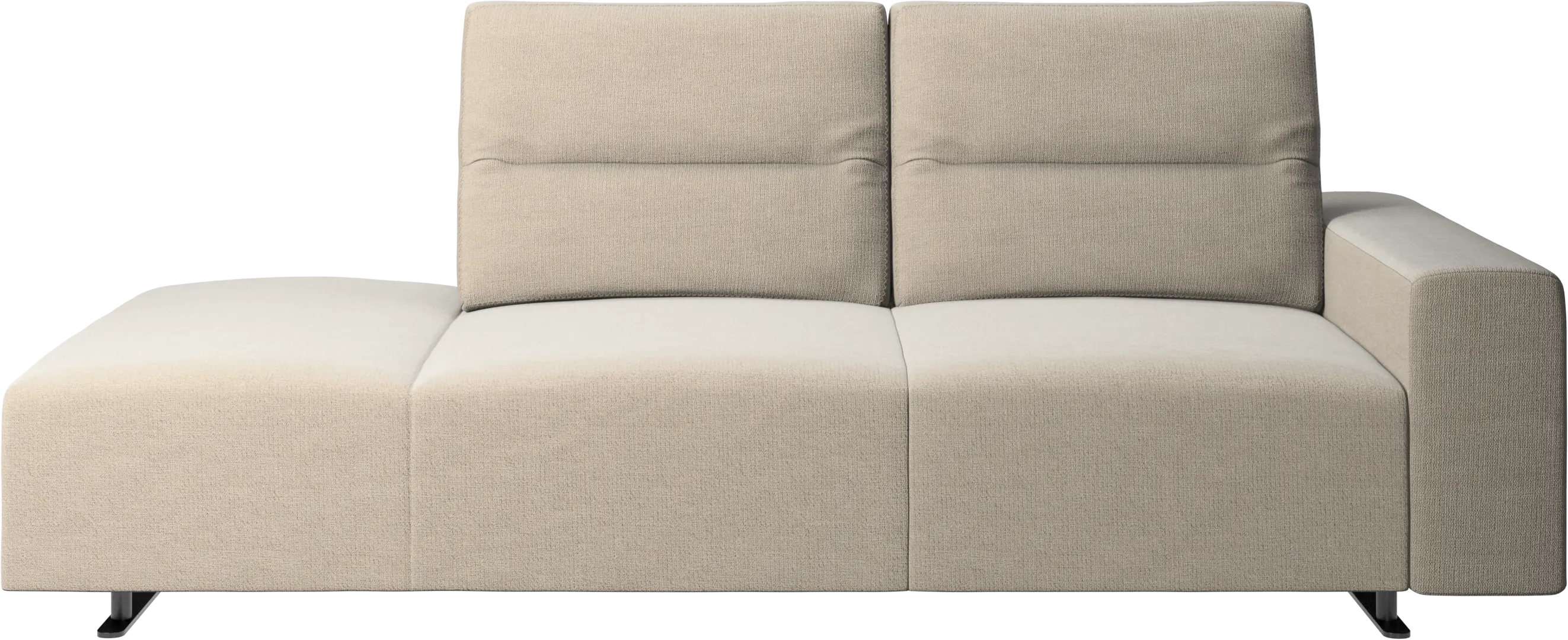 Hampton sofa with adjustable back and lounging unit left side, armrest right