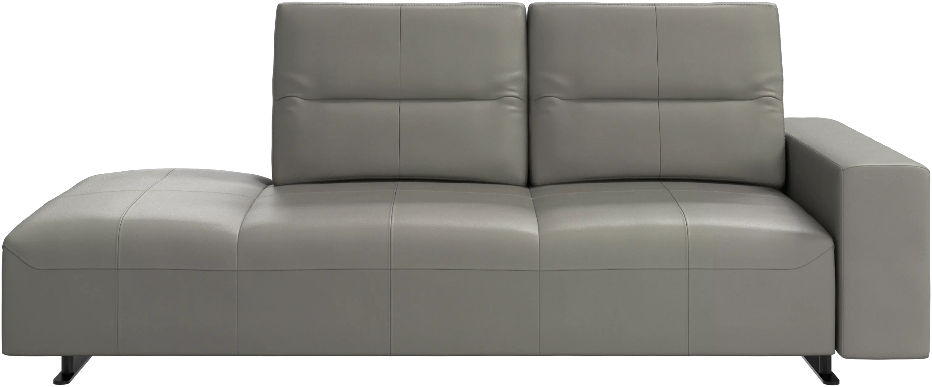 Hampton sofa with adjustable back and lounging unit left side, storage and armrest right side