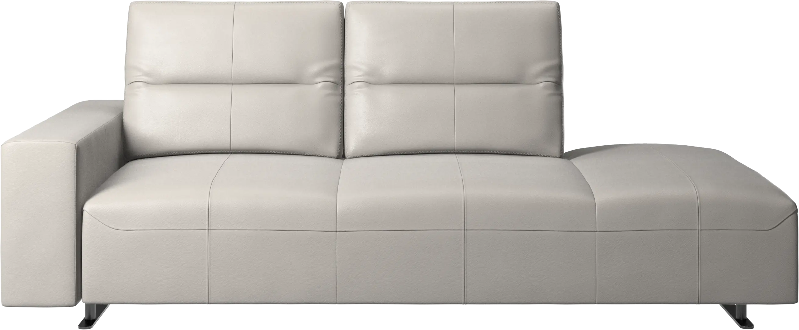 Hampton sofa with adjustable back and lounging unit right side, storage and armrest left side