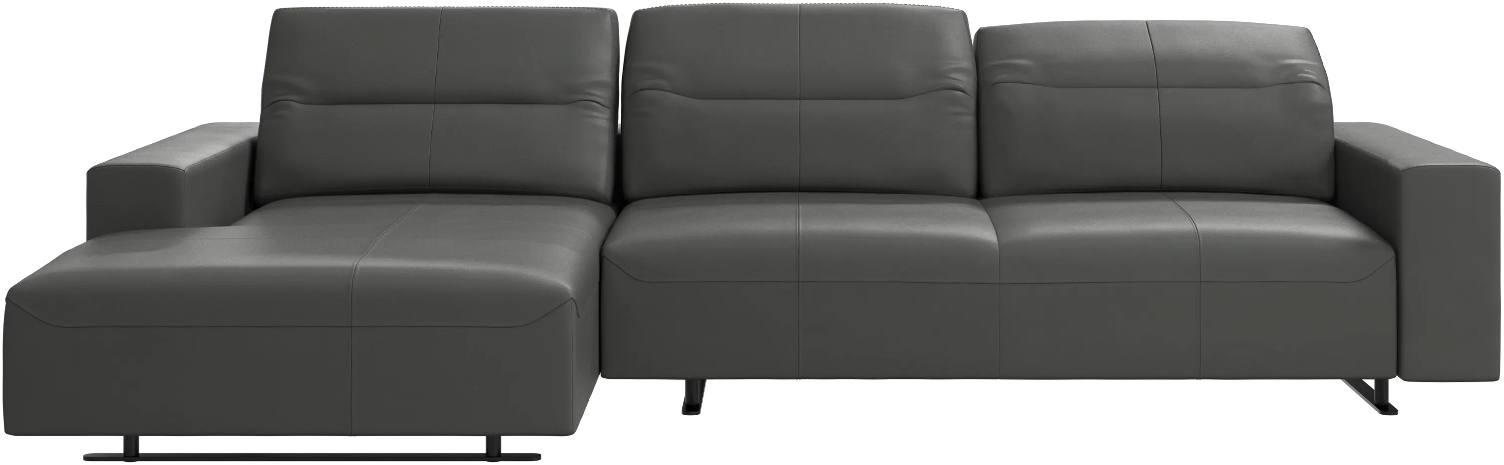 Sofa Hampton z regulowanym oparciem, modułem wypoczynkowym z lewej strony i schowkiem z prawej strony