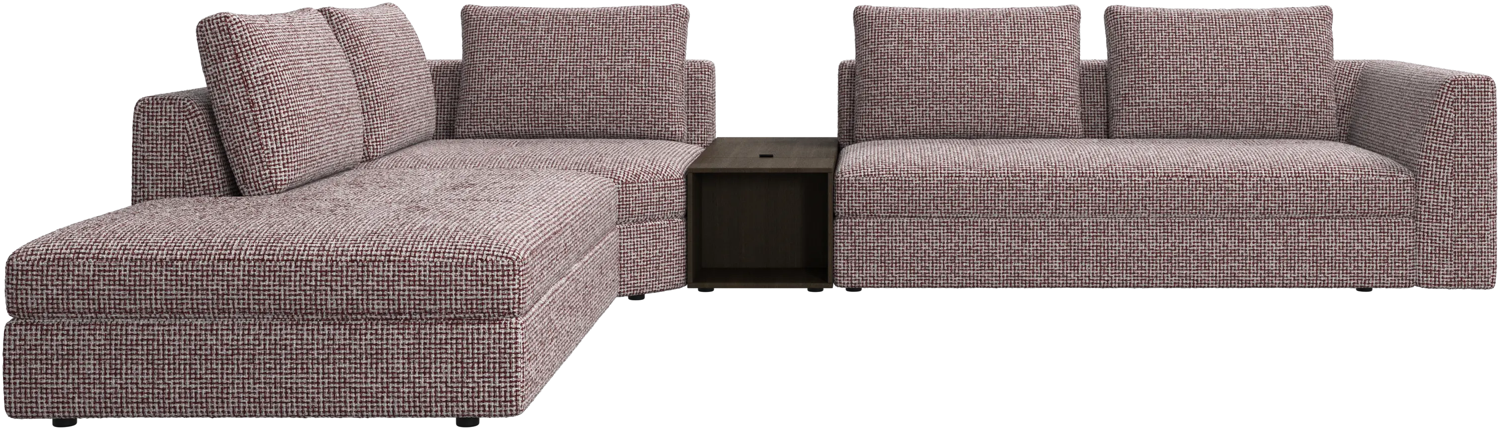 Bergamo corner sofa with lounging unit and pouf w/storage