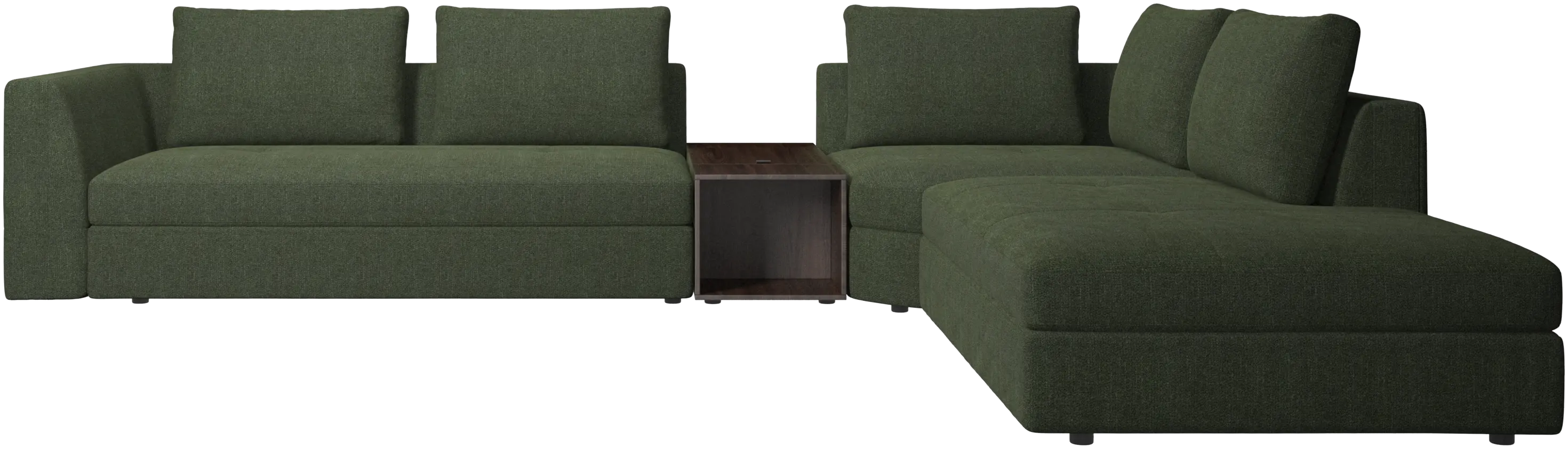 canapé d'angle Bergamo avec chaise longue et pouf de rangement