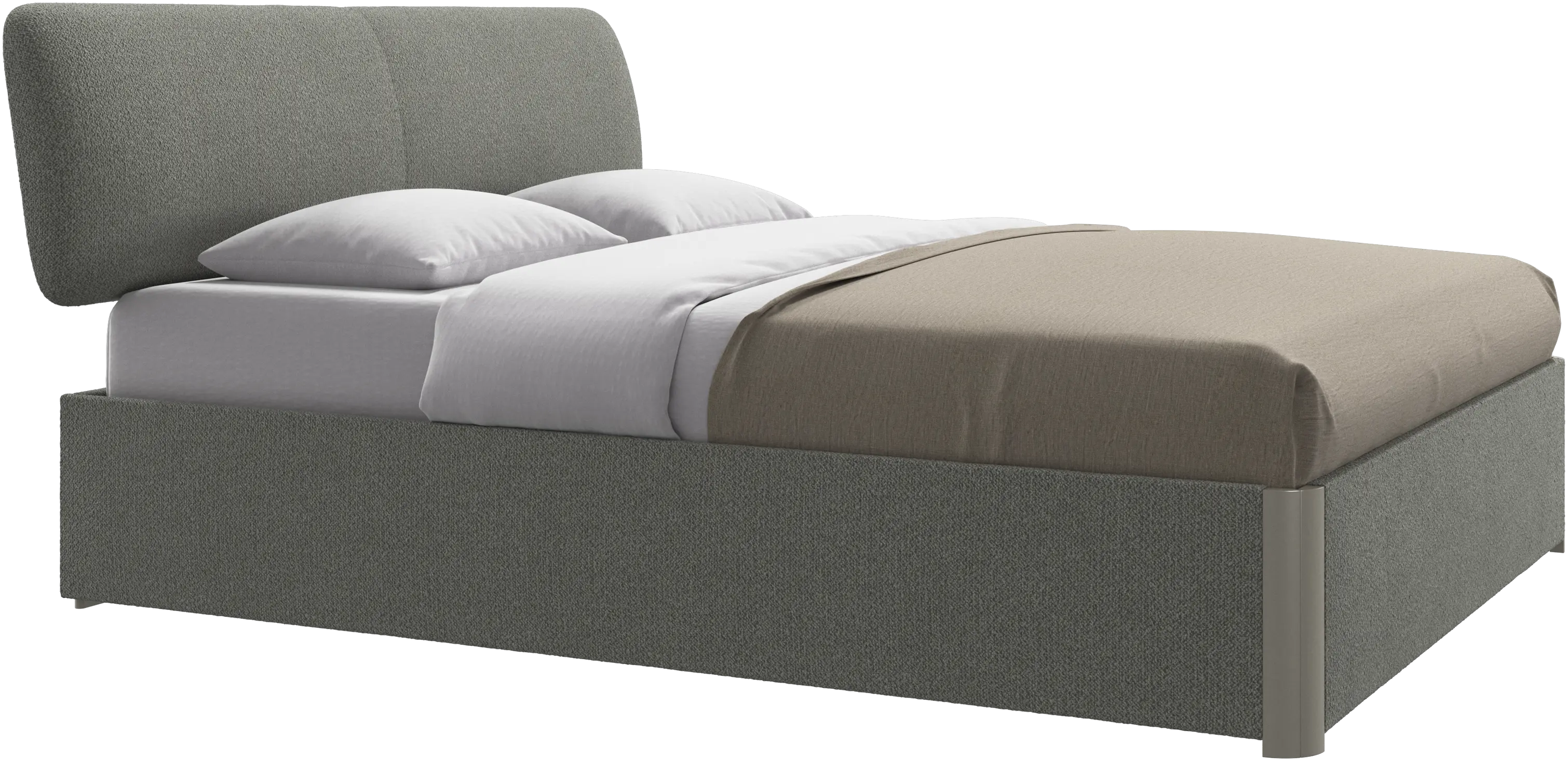 Element lit, tête de lit fixée au lit, avec lattes et solution de stockage, excl. matelas