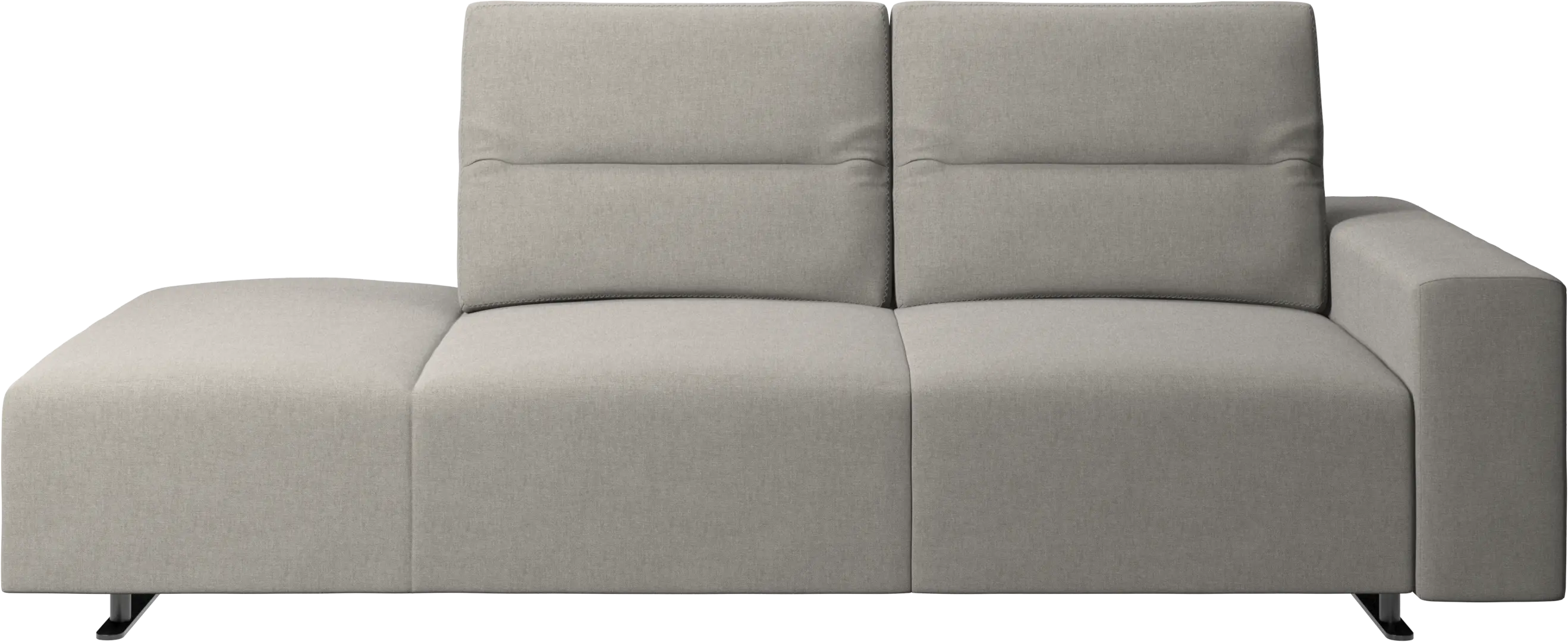 Hampton sofa with adjustable back and lounging unit left side, storage and armrest right side