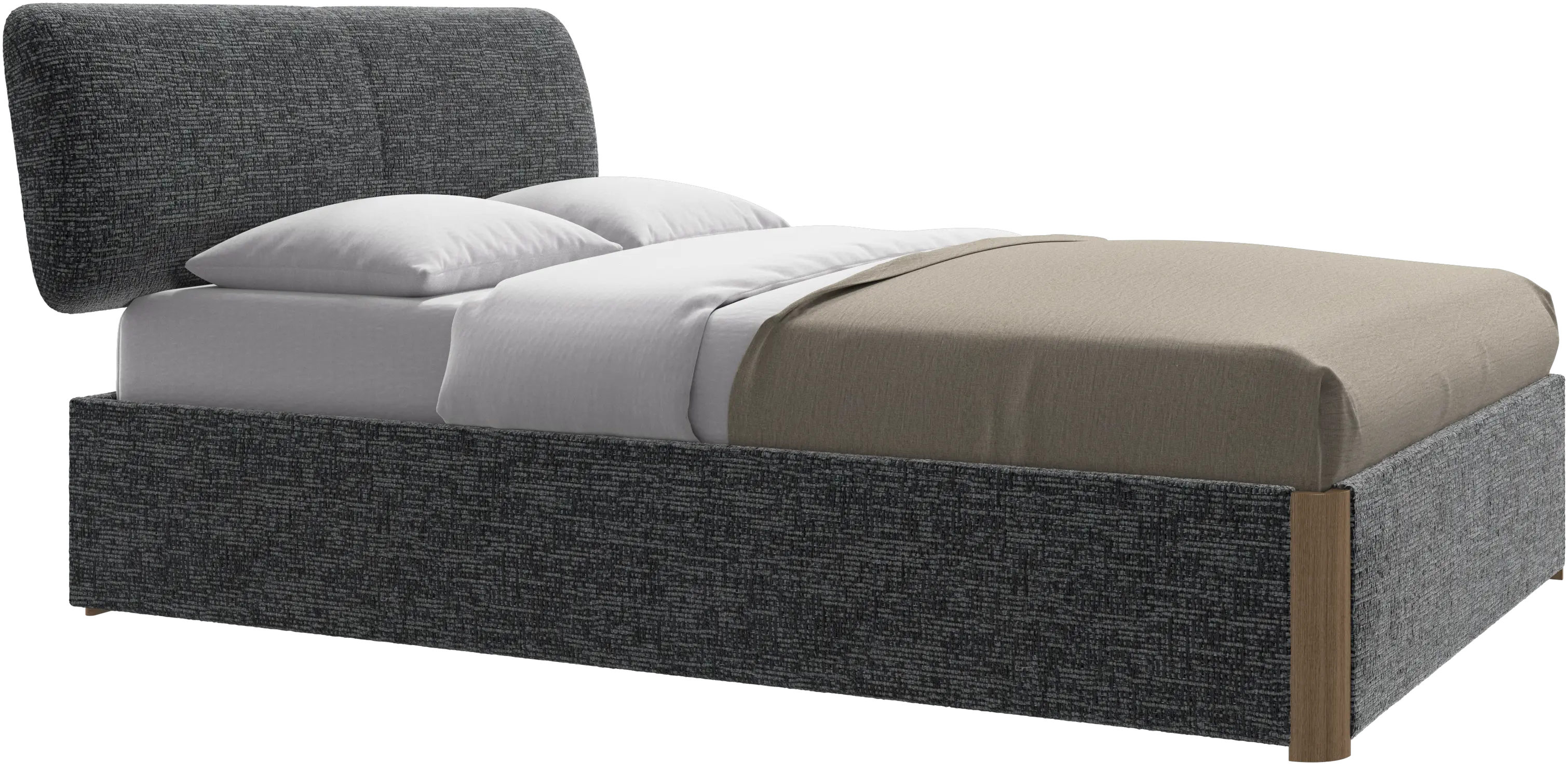 Element lit, tête de lit fixée au lit, avec lattes et solution de stockage, excl. matelas