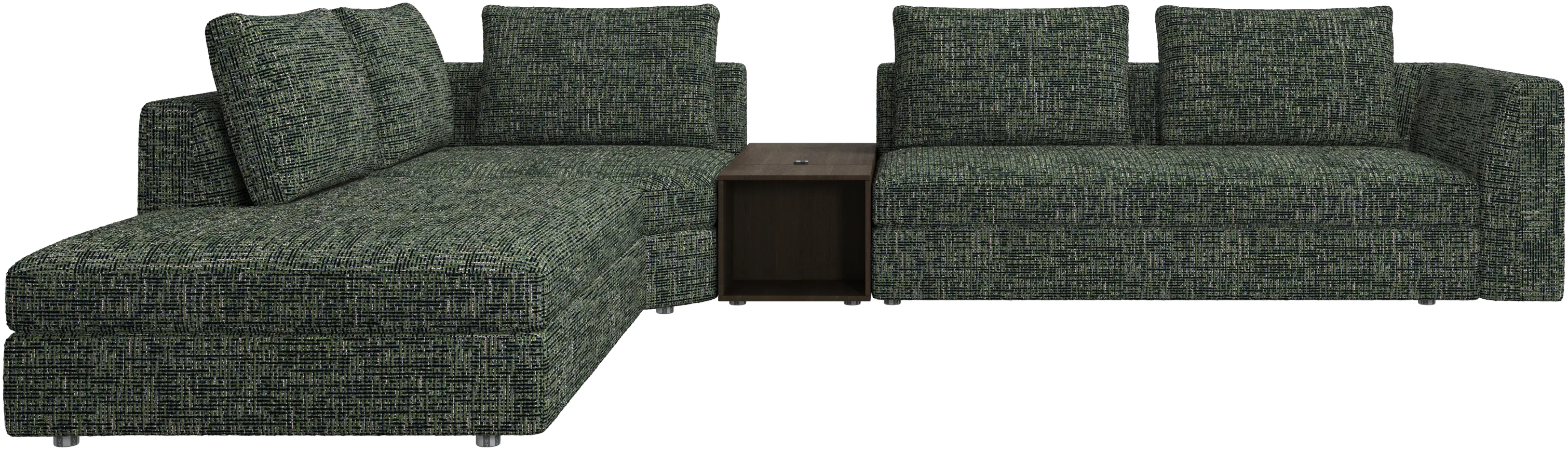 Bergamo corner sofa with lounging unit and footstool w/storage