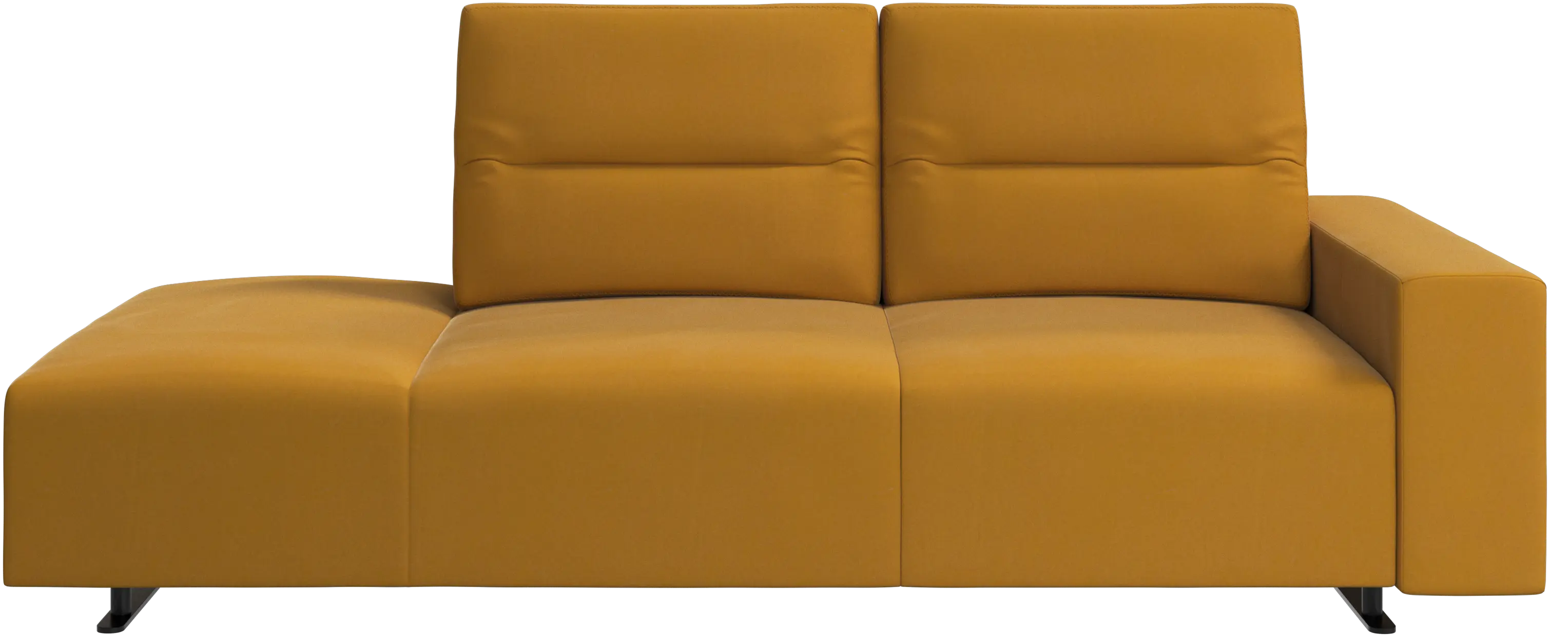 Hampton sofa with adjustable back and lounging unit left side, storage and armrest right side