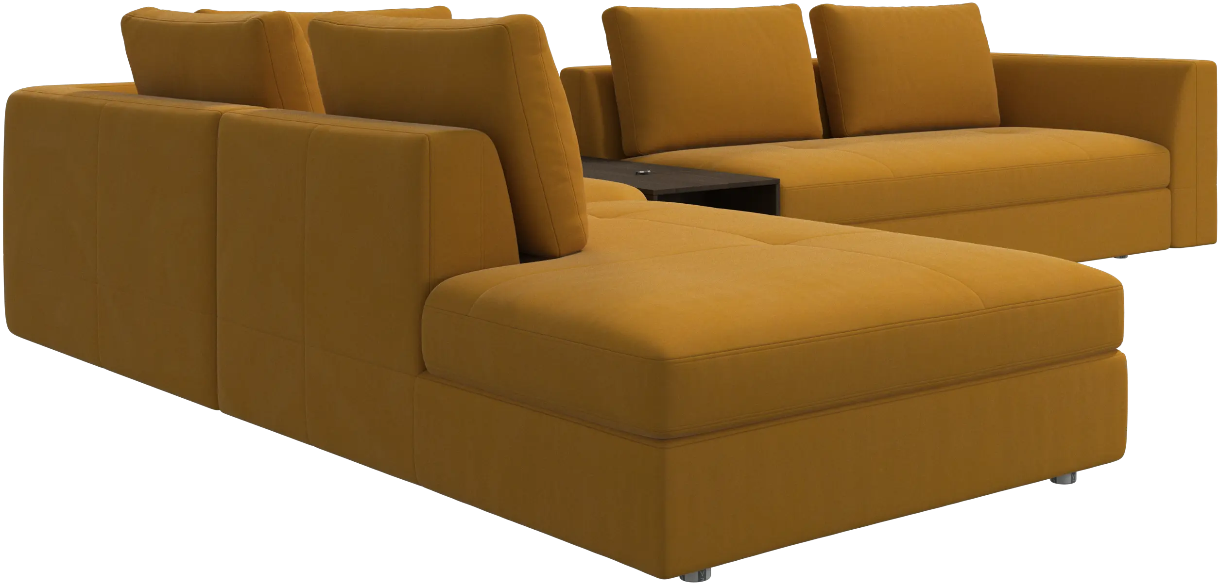 canapé d'angle Bergamo avec chaise longue et pouf de rangement